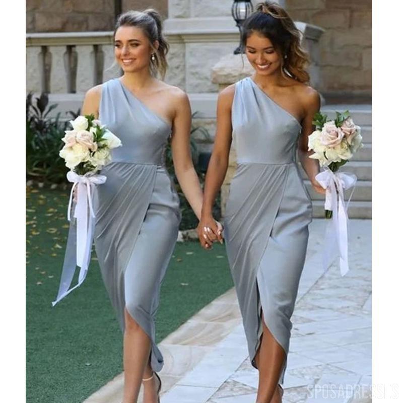 Elegant One Shoulder Grey Short Bridesmaid Dress - Affordable Wedding Party Attire WG739 | Perfect for Bridal Showers, Rehearsal Dinners & Formal Events