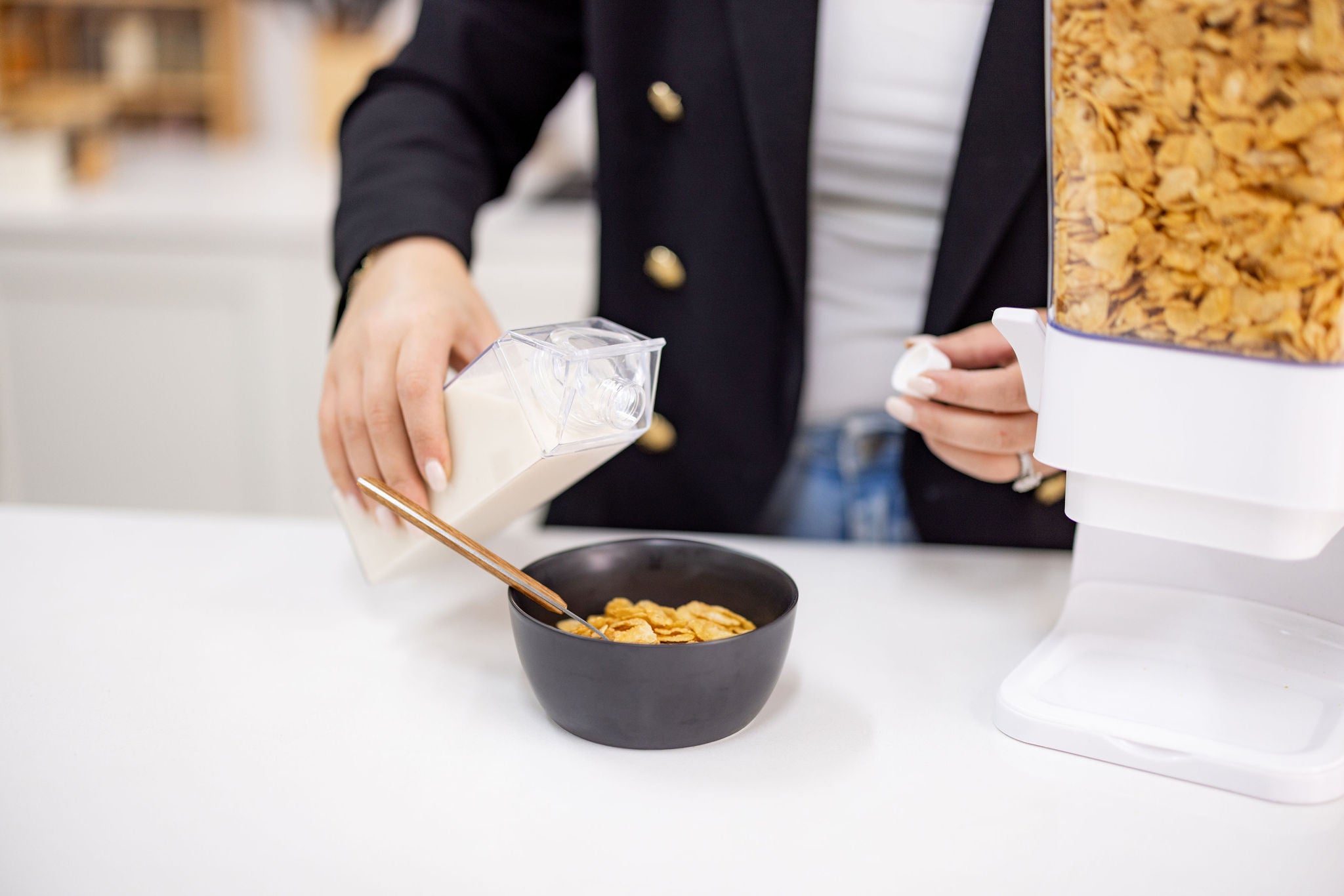 Stainless Steel Cereal Dispenser with Easy Pour Spout - Perfect for Breakfast, Snacks & Kitchen Organization