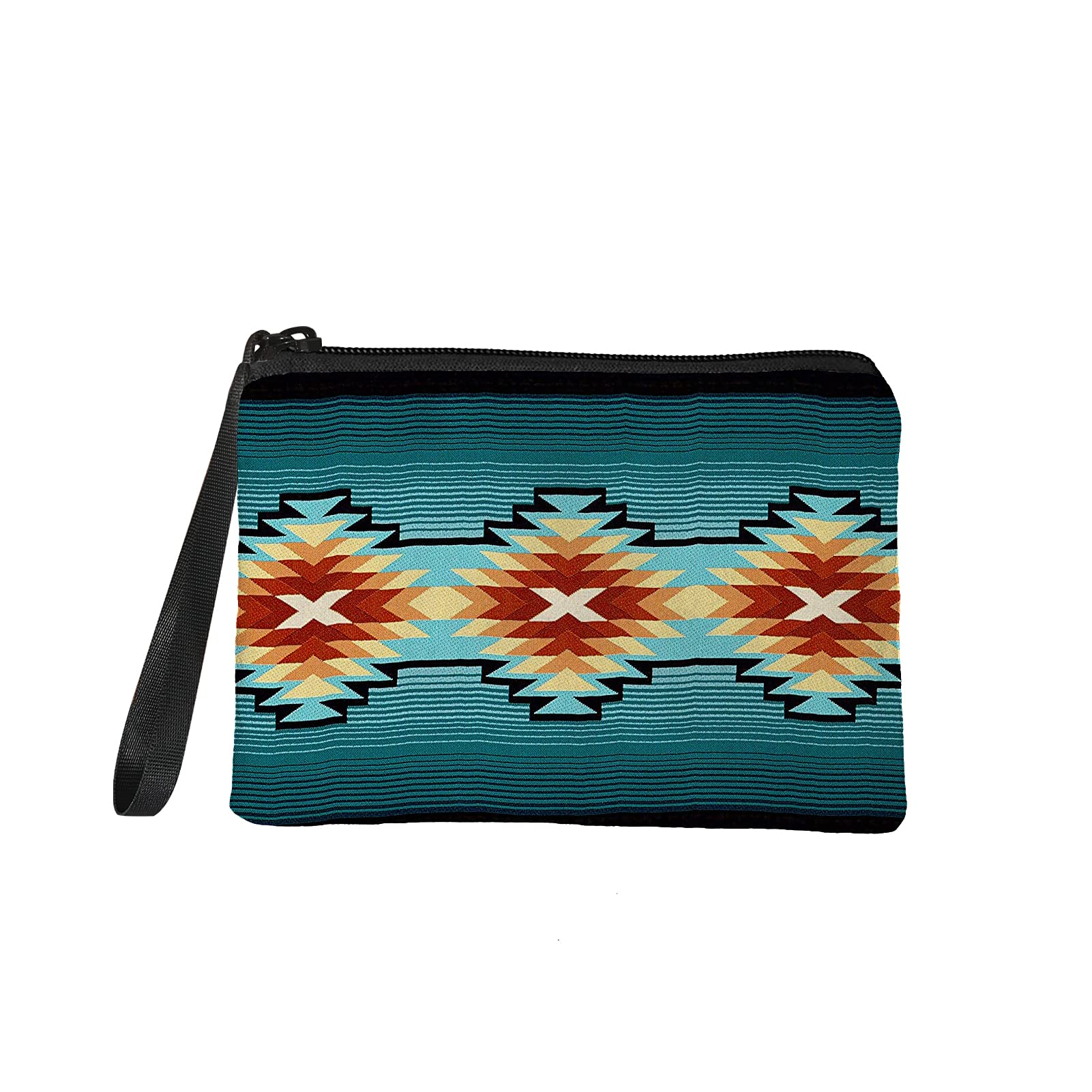 Aztec Tribal Style Small Coin Purse for Women - Smooth Metal Zipper Cosmetic Bag - Travel, Shopping & Business Essentials - Perfect for Makeup Storage, Money Clips & Handbag Organizer