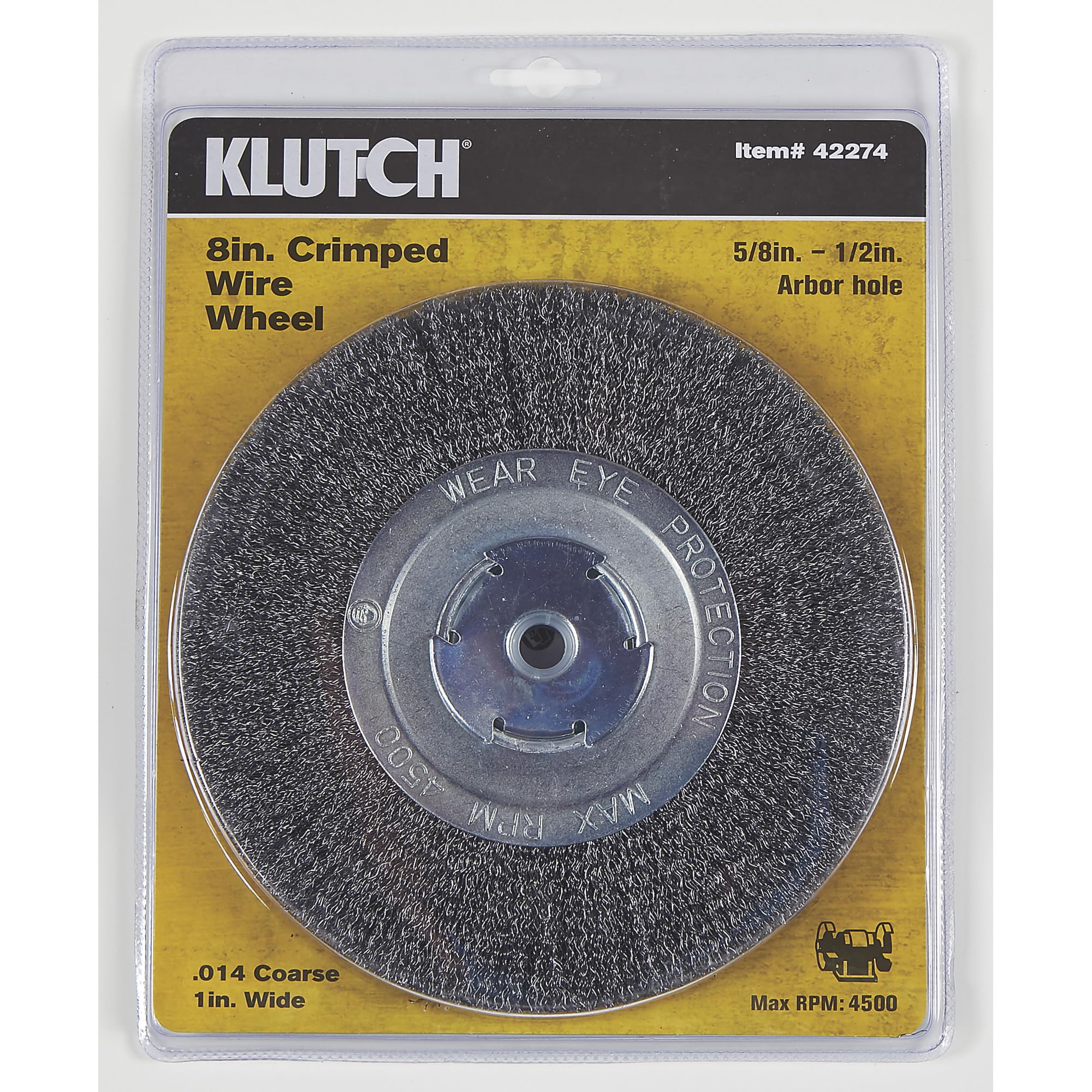 Klutch 8-Inch Coarse Crimped Wire Wheel - Alloy Steel Grit for Bench Grinder | Heavy-Duty Rust & Paint Removal, Metal Surface Cleaning & Polishing