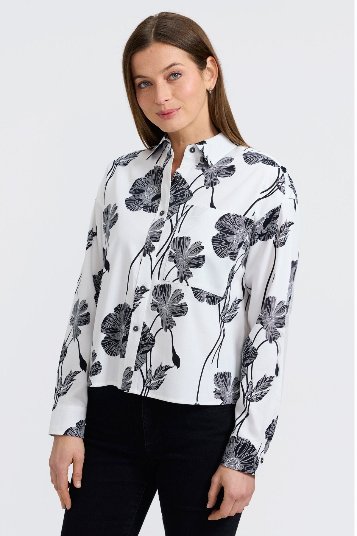 Marina Poppy Long Sleeve Shirt for Women - Floral Print Casual Blouse - Perfect for Office, Date Night & Spring Outfits