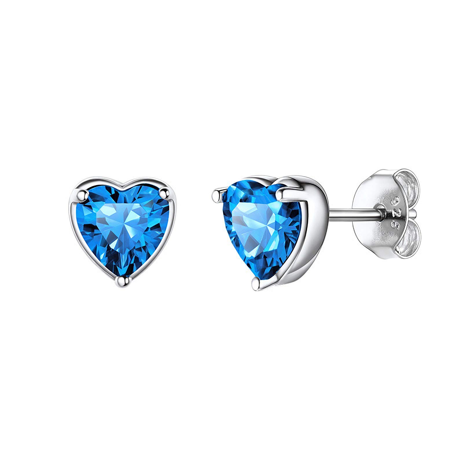 Shuxin 925 Sterling Silver Heart Stud Earrings for Women & Girls - January Birthstone Jewelry Gift for Valentine's Day, Anniversary & Special Occasions