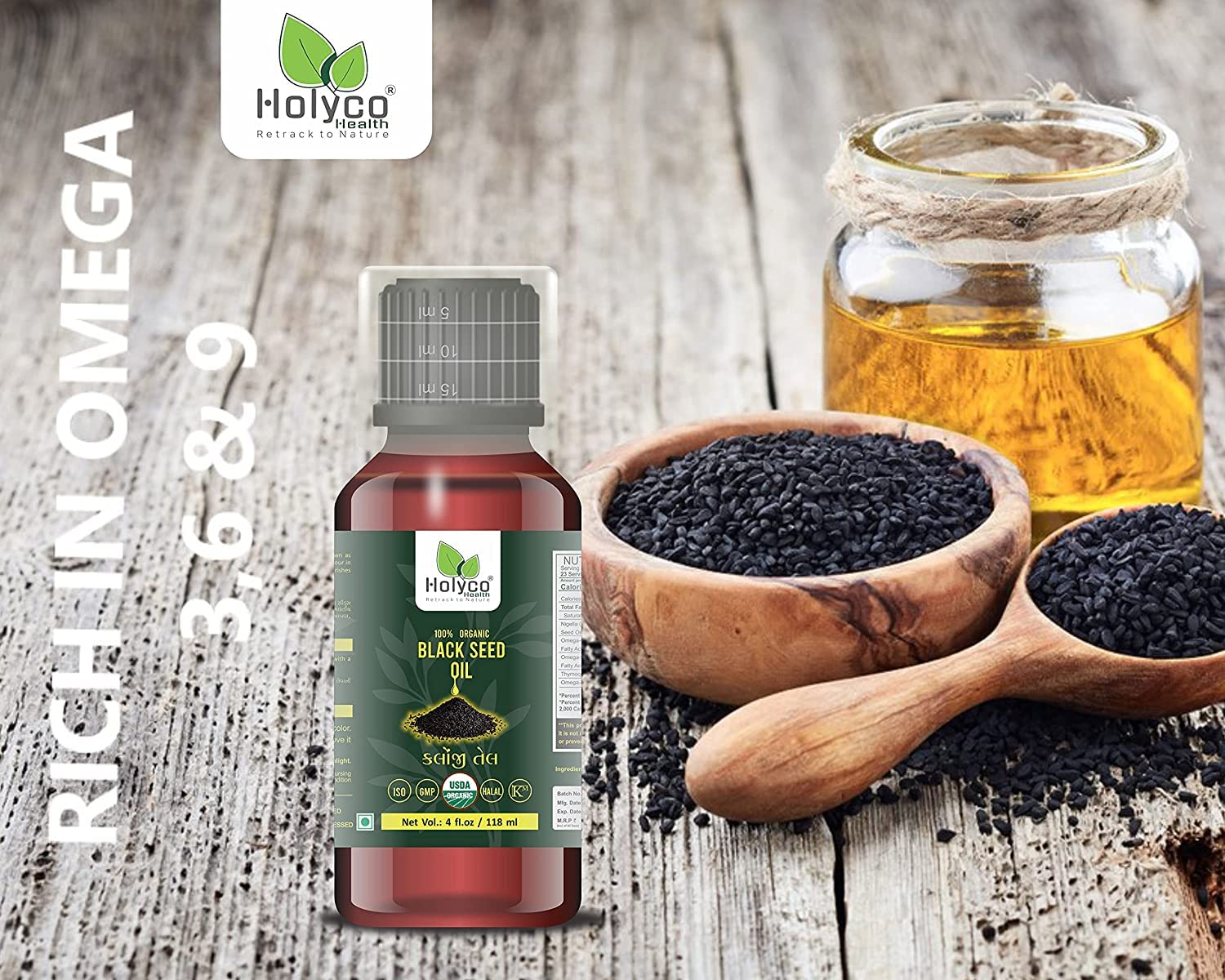 Organic Black Seed Oil (Kalonji Oil) - 118ml | Cold-Pressed Nigella Sativa Seed Oil for Immune Support, Skin & Hair Care - HOLYCO HEALTH - Perfect for Daily Wellness & Natural Remedies