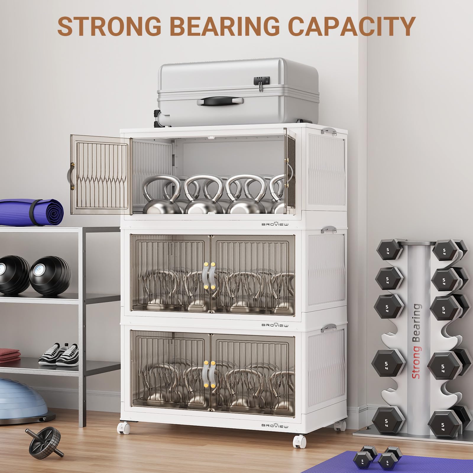 120 Qt Stackable Storage Bins with Lids - 3-Pack White Collapsible Organizing Containers with Wheels | Closet, Clothes & Home Organization | Perfect for Bedroom, Garage & Moving Storage