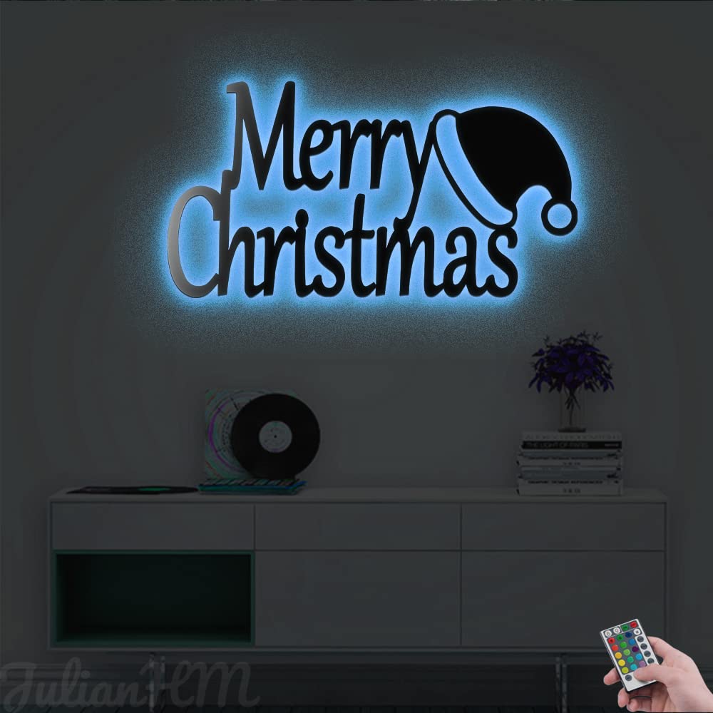 Merry Christmas Metal Wall Art with LED Lights - 24x24 Inch Holiday Sign for Living Room & Outdoor Decor - Perfect Christmas Gift for Home & Party Decorations