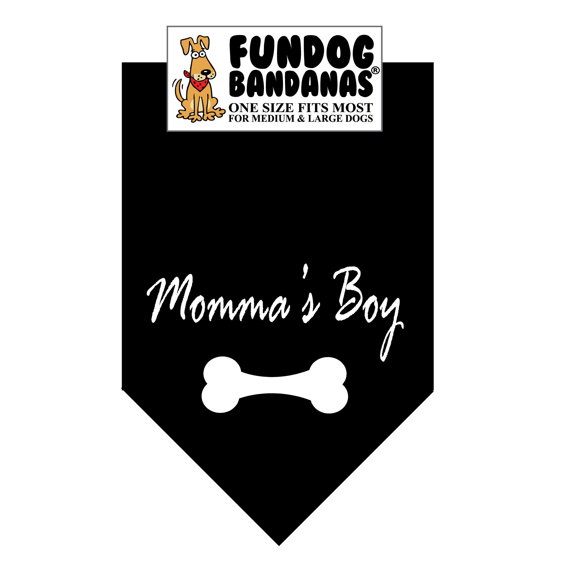 Momma's Boy Dog Bandana - Adjustable One Size Fits Most Medium & Large Dogs, Black Pet Bandana for Everyday Wear, Special Occasions & Photo Shoots