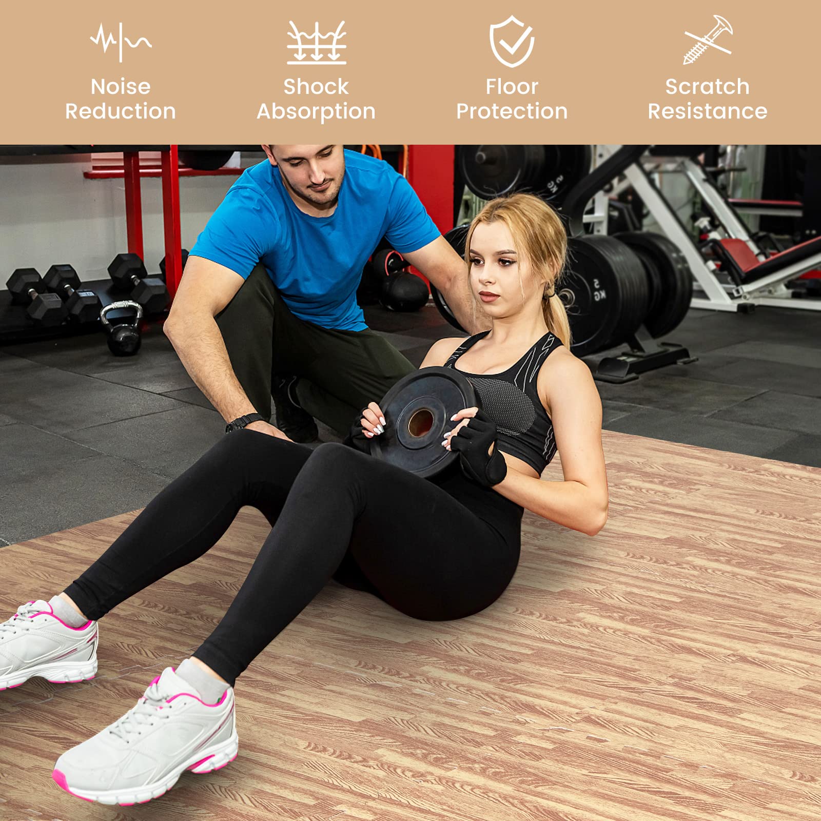**Tangkula 12-Piece EVA Foam Flooring Mats with Border - 48 SQ FT Interlocking Exercise Mats for Home Gym, Non-Slip Workout Floor Tiles (3/8