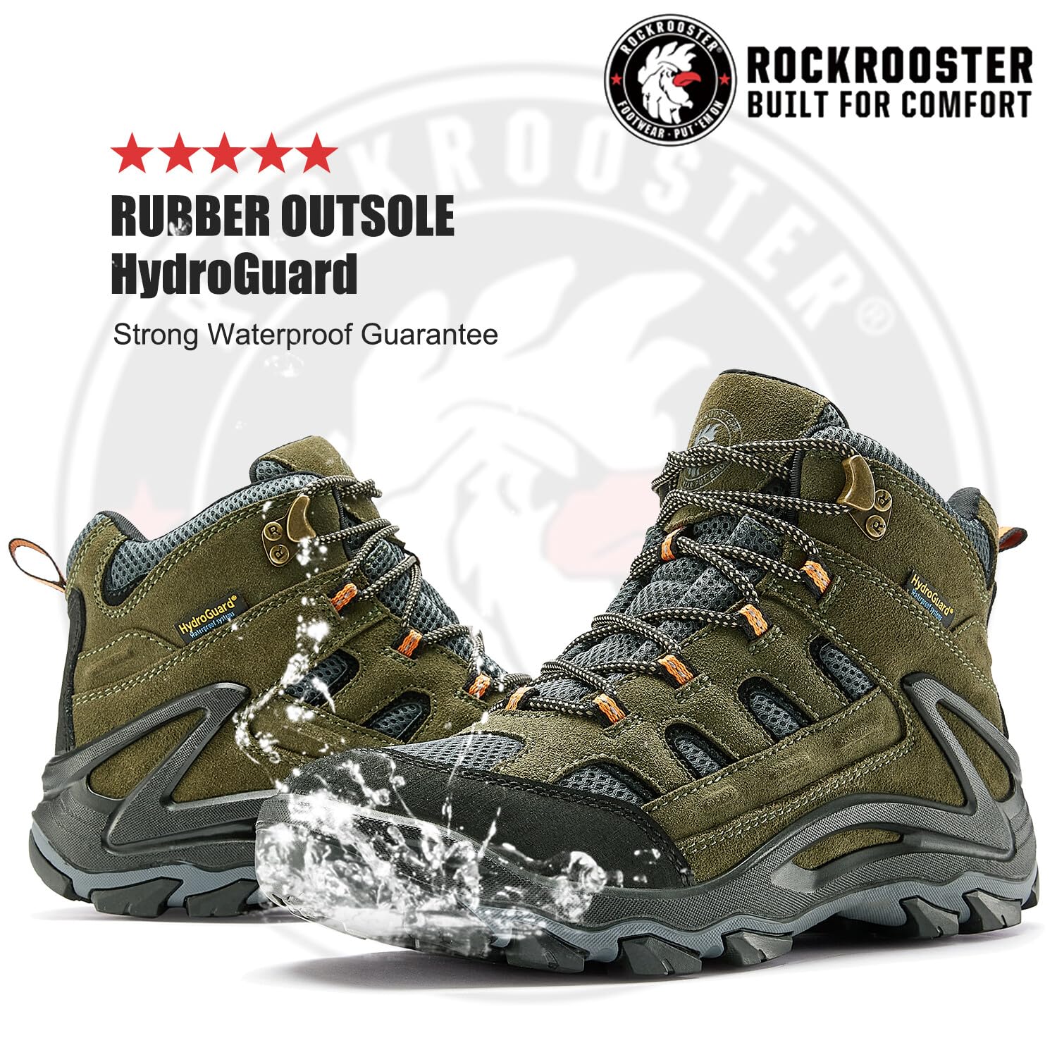 ROCKROOSTER Men's Waterproof Hiking Boots - Lightweight & Durable Outdoor Shoes for Trekking, Camping & Trail Walking