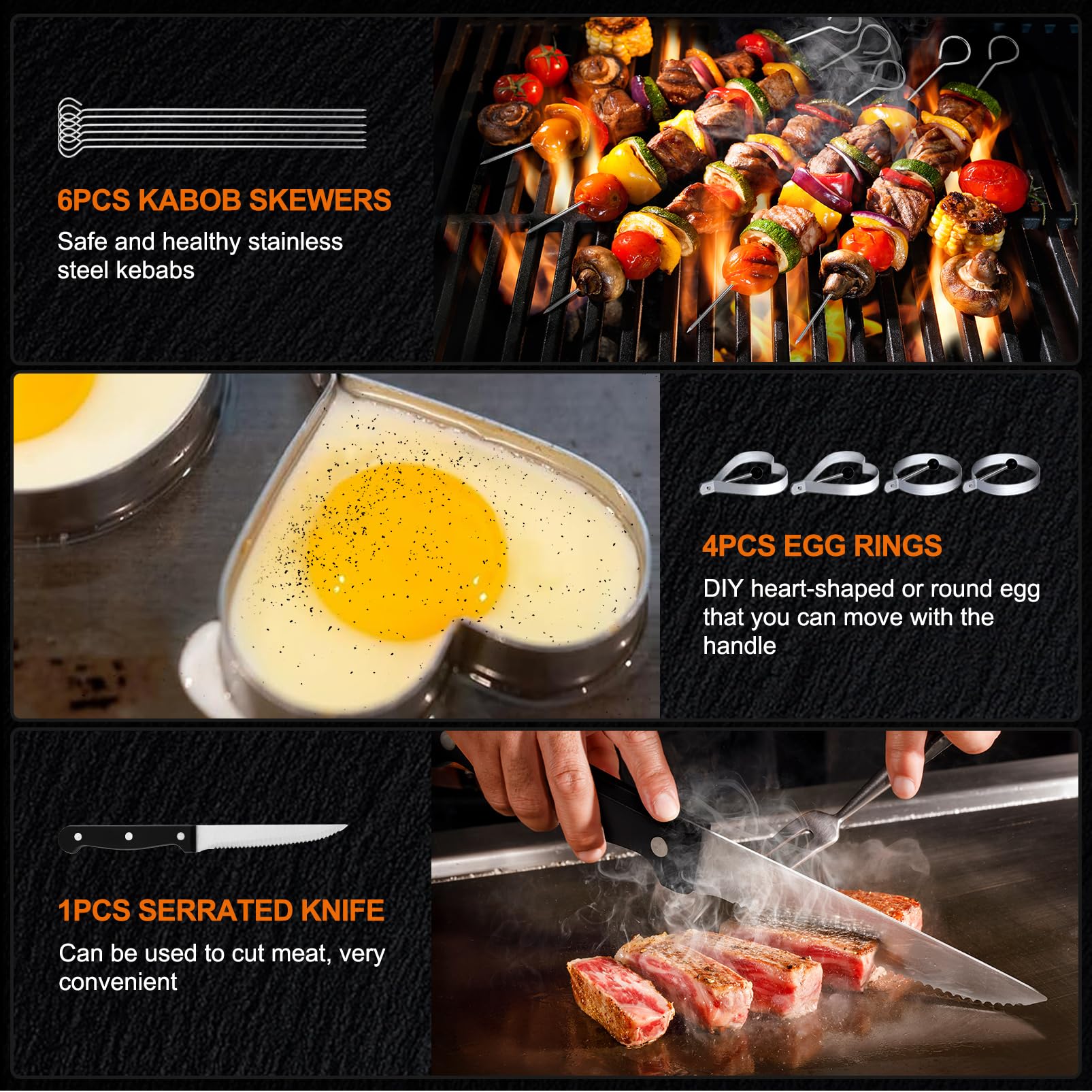 36PCS Flat Top Grill Accessories Kit - Stainless Steel Spatula, Burger Press, Scraper & Tongs Set with Carry Bag for Blackstone, Camp Chef Griddles - Perfect for Outdoor BBQ, Camping & Backyard Cooking