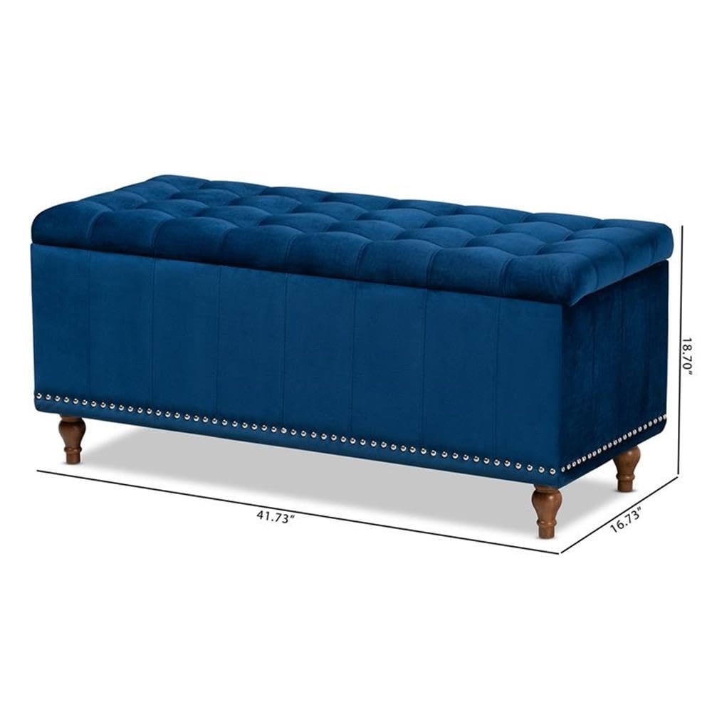 BOWERY HILL Navy Blue Velvet Upholstered Storage Ottoman Bench with Tufted Design - Stylish Footrest, Seat & Hidden Storage for Living Room, Bedroom & Entryway