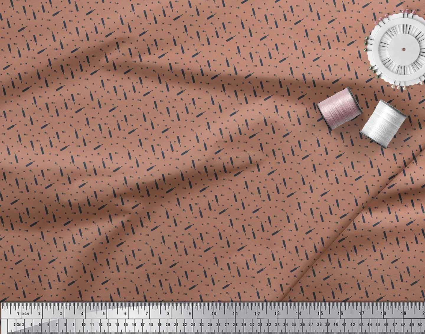 Soimoi Moss Georgette Brown Fabric by The Yard - 42 Inch Wide Cricket Sports Shirting Material for Cricket Bat & Ball Uniforms - Printed Polyester Fabric for Cricket Jerseys, Team Uniforms & Sportswear