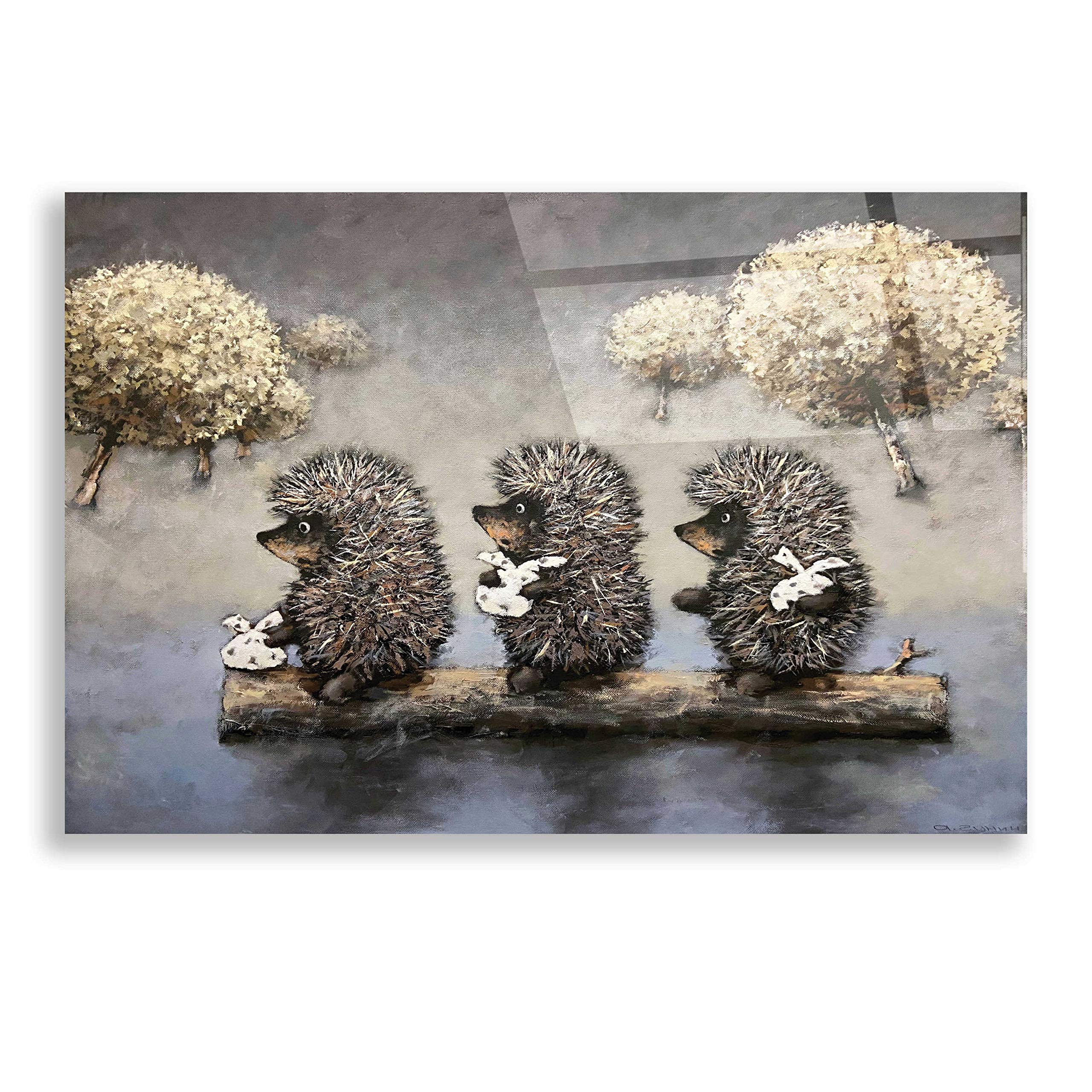 Epic Art 'Hedgehog Dreamland' by Alexander Gunin - Vibrant Acrylic Glass Wall Decor 24x16 Inches - Perfect for Living Room, Bedroom & Office Decor