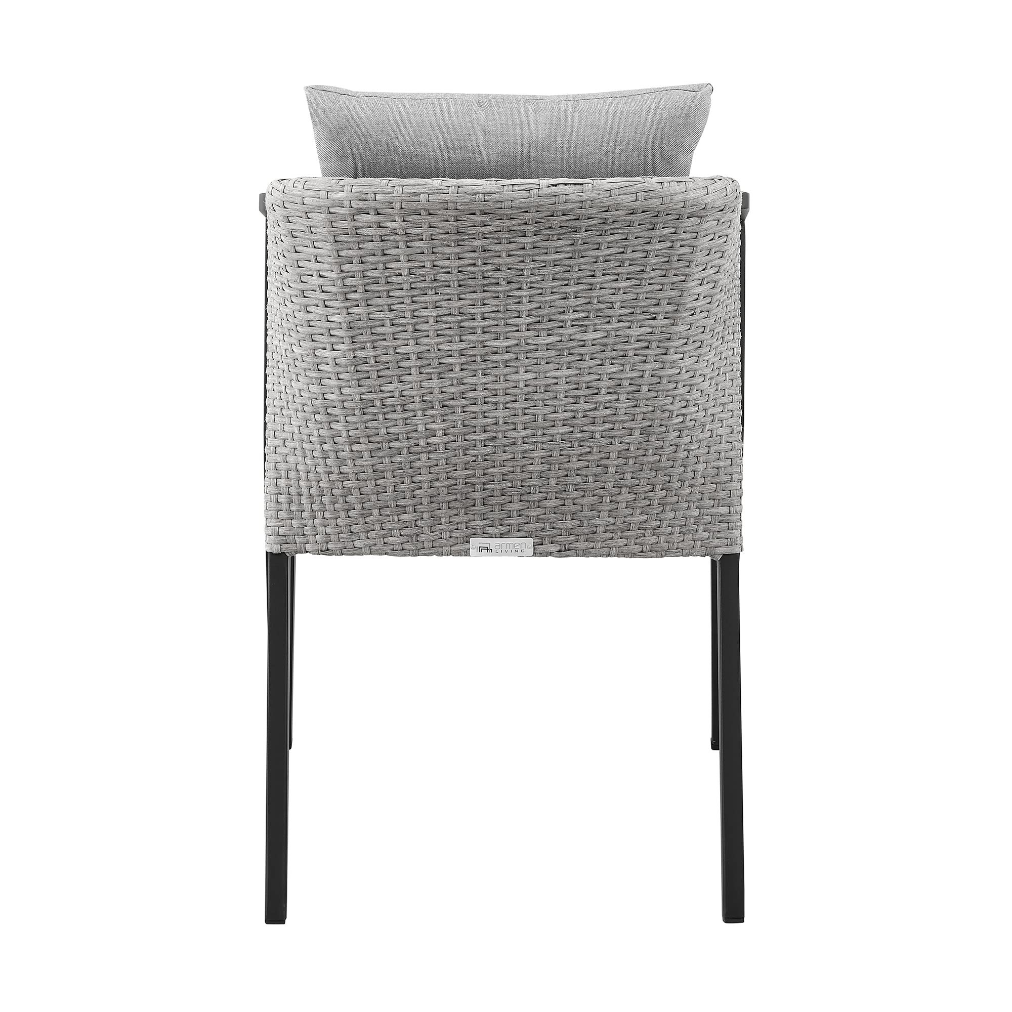 Armen Living Aileen Modern Outdoor Patio Dining Chairs - Set of 2 Black Wicker and Metal Stackable Chairs for Garden, Poolside, Deck & Patio Furniture