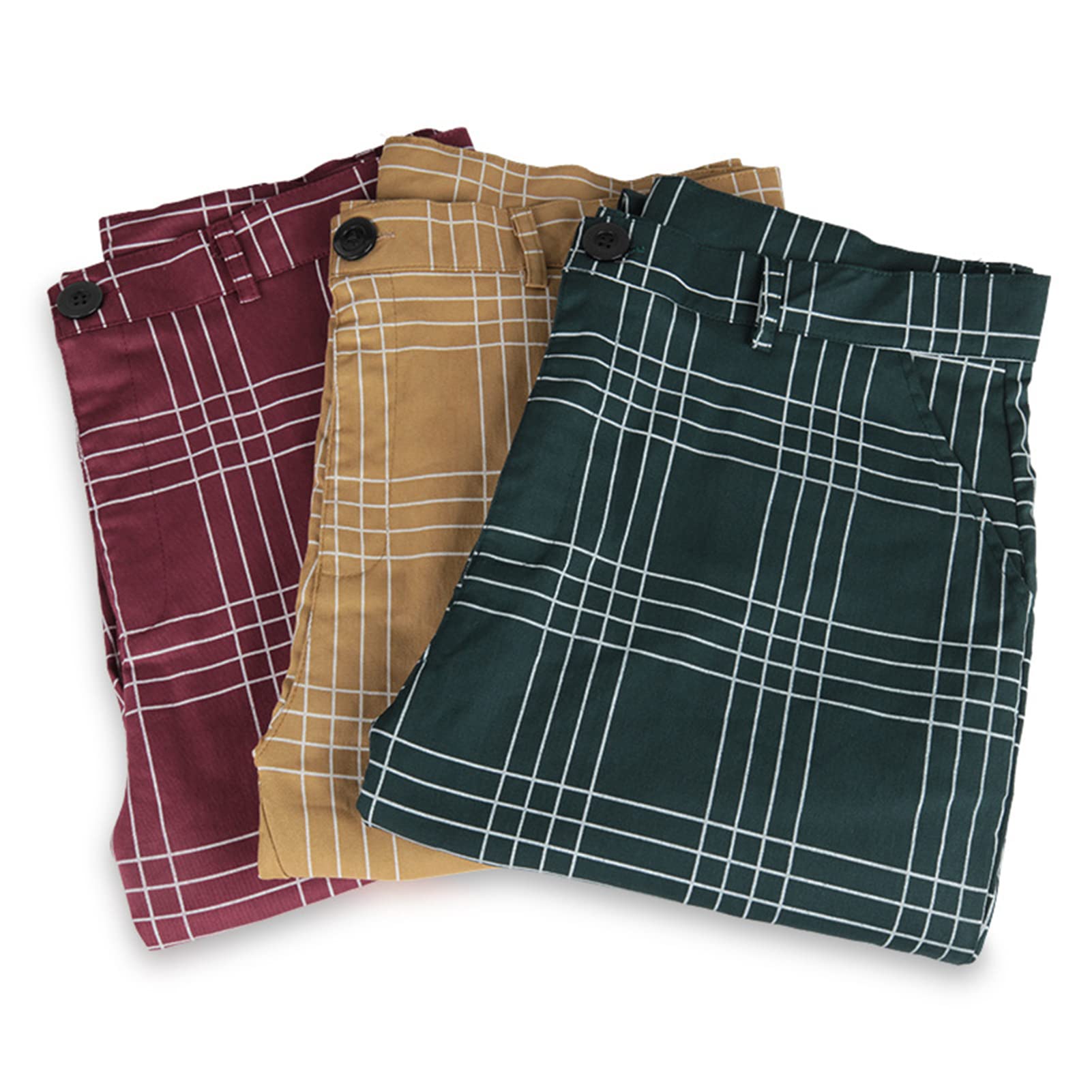 Men's Slim Fit Stretch Dress Pants - Plaid Business Casual & Golf Pants for Office, Work & Outdoor Activities