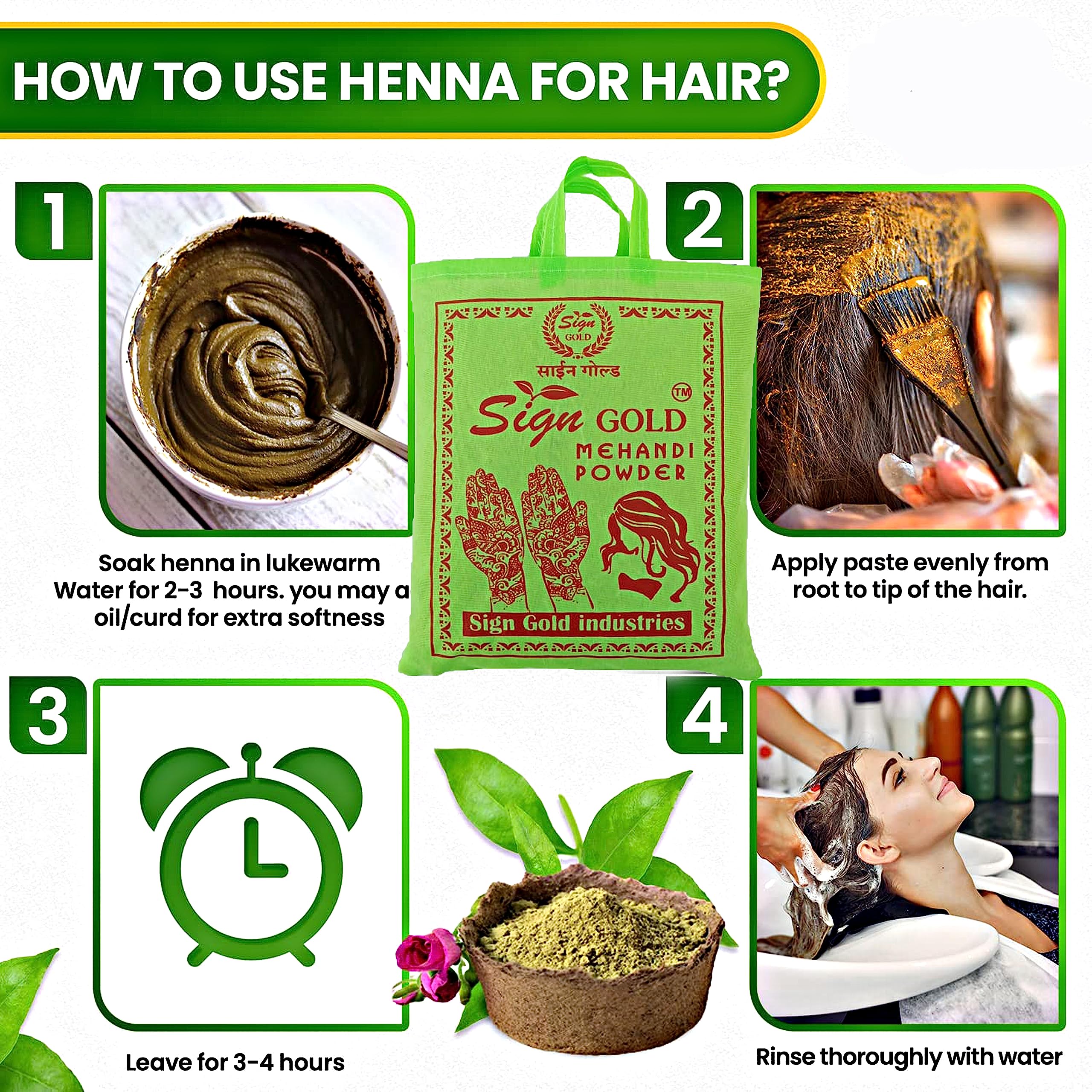 Premium Gold Henna Powder for Natural Hair Dye & Conditioning | Safe & Organic Herbal Hair Color for DIY Styling at Home