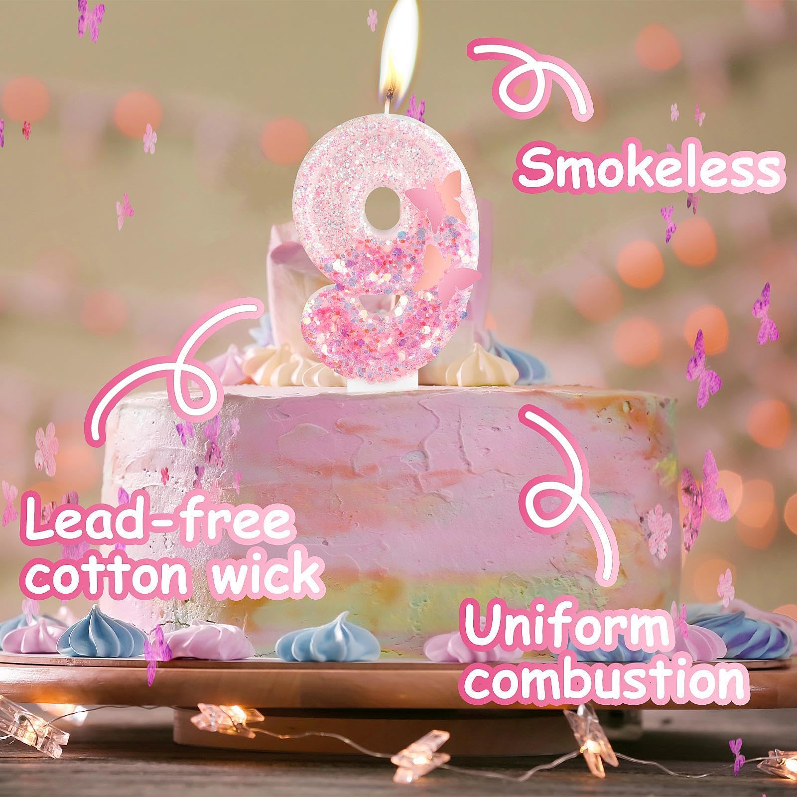 Pink Butterfly Number 1 Birthday Candle - First Birthday Cake Topper for Girls, Wedding & Anniversary Party Decorations - Perfect for 1st Birthday Celebrations, Baby Showers, and Special Occasions