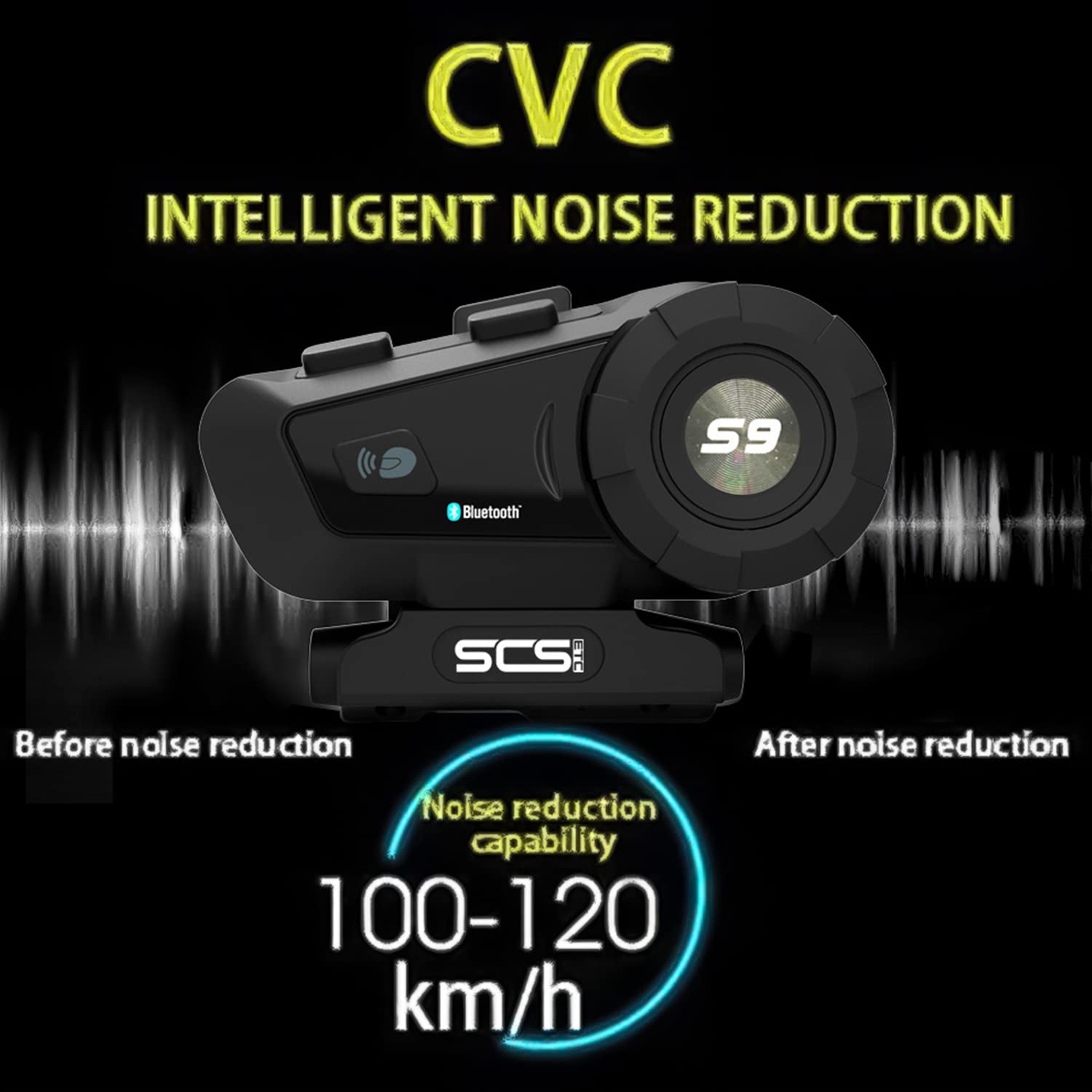 S-9 Motorcycle Helmet Bluetooth Headset - 2000m Range, 6-Way Intercom with CVC Noise Cancellation, IP65 Waterproof, Hands-Free & GPS Support (2 Pack) - Perfect for Group Rides, Commuting & Adventure Touring