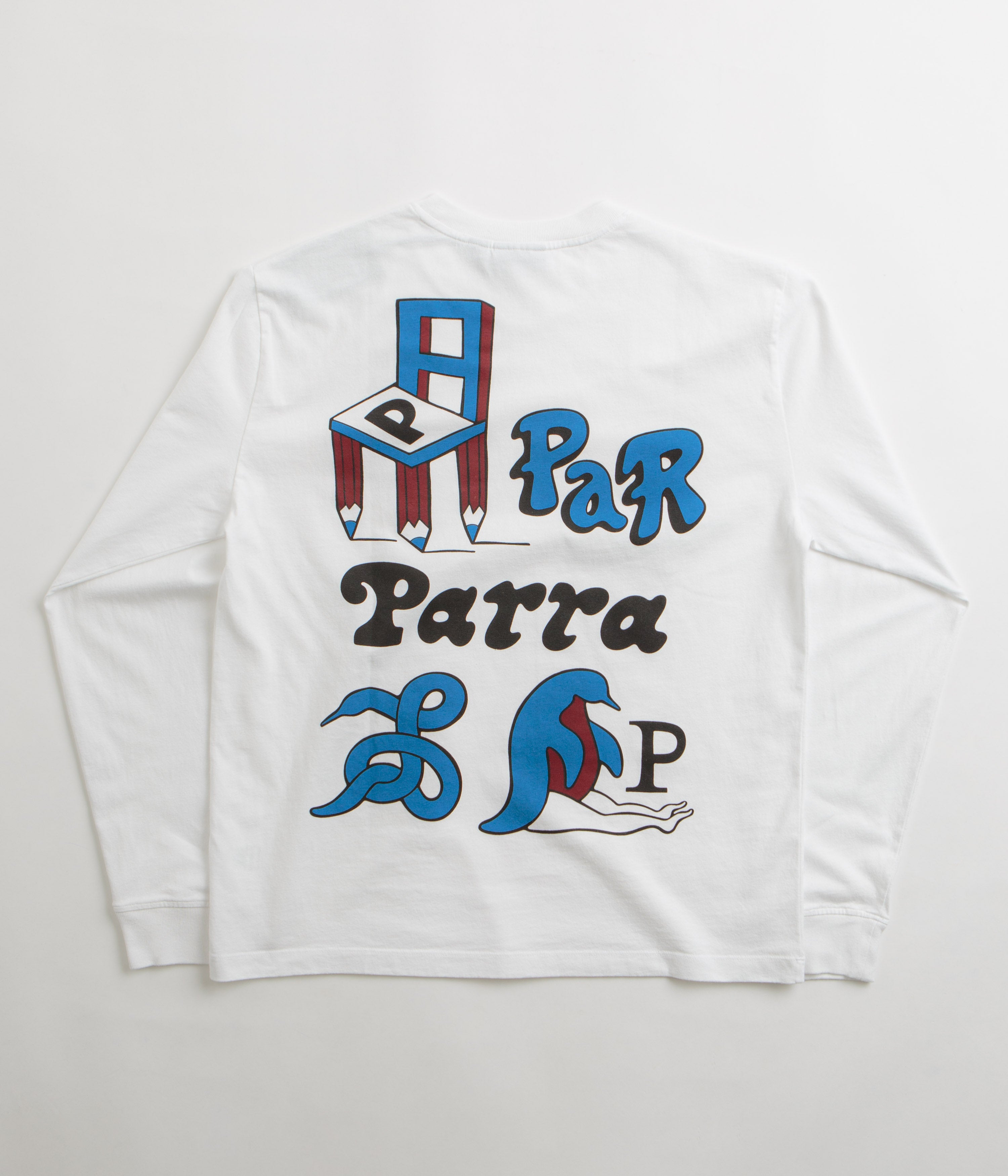 Parra Chair Pencil Long Sleeve T-Shirt for Men & Women | White Cotton Graphic Tee | Casual Wear, Street Style & Artistic Fashion