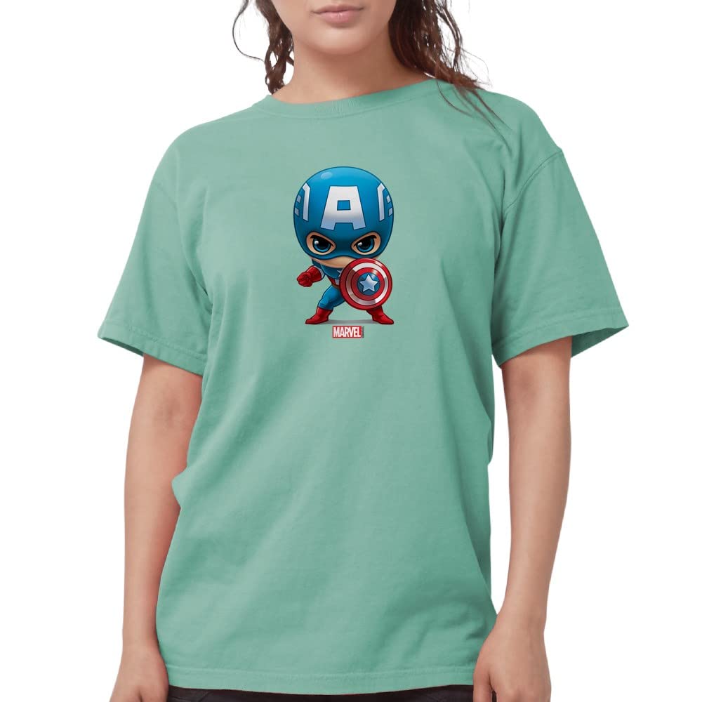 Chibi Captain America Women's Comfort Colors T-Shirt - Soft Cotton Tee for Marvel Fans, Casual Wear & Superhero Cosplay