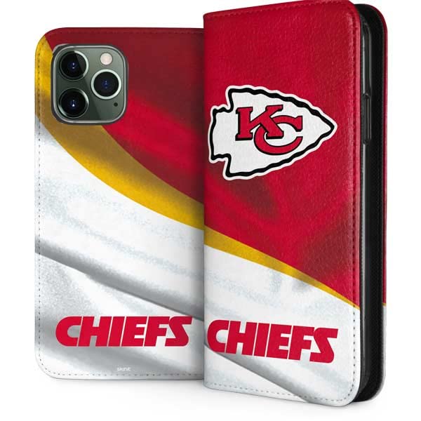 Officially Licensed NFL Kansas City Chiefs Faux-Leather Wallet Phone Case for iPhone 12 Pro - Slim Protective Folio Cover with Card Slots - Perfect for Football Fans, Daily Use & Travel Accessories