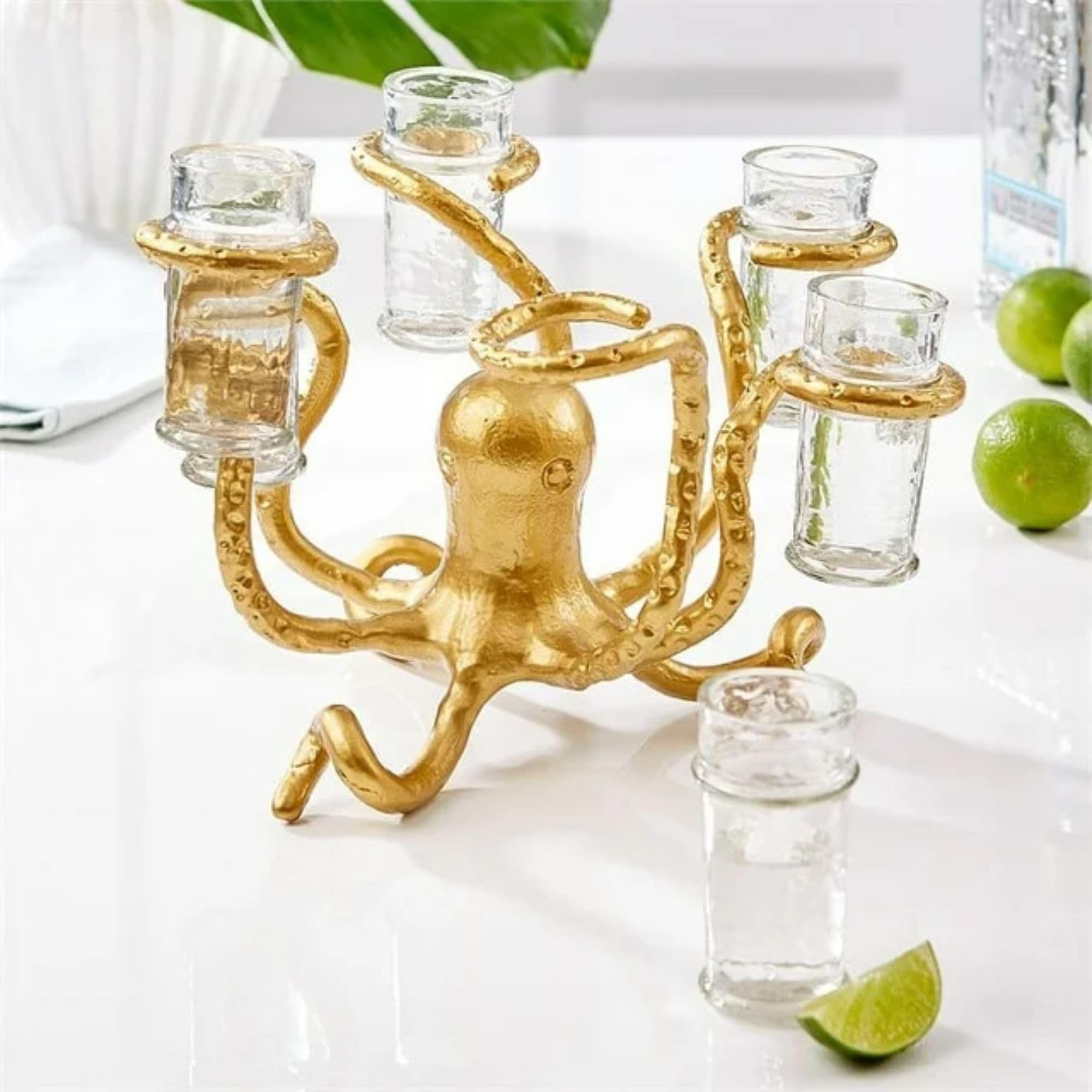Tozai Home Octopus Design Glass Holder Set with 6 Shot Glasses - Unique Barware for Cocktail Parties, Home Decor & Gift Ideas