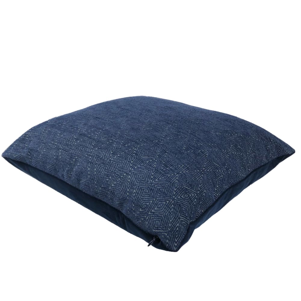 Elias Dark Blue Diamond Tile Chenille Pillow Cover - Soft Decorative Throw Pillow Case for Sofa, Bed, Couch - Home Decor Accent for Living Room, Bedroom