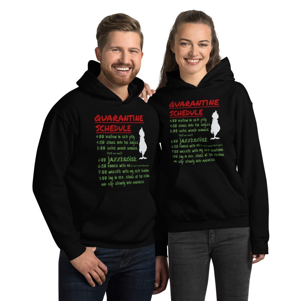 Quarantine Gifts Hoodie - Comfortable Social Distancing Sweatshirt with Quarantine Schedule Design - Perfect for Stay-at-Home, Work from Home, and Pandemic Comfort Wear
