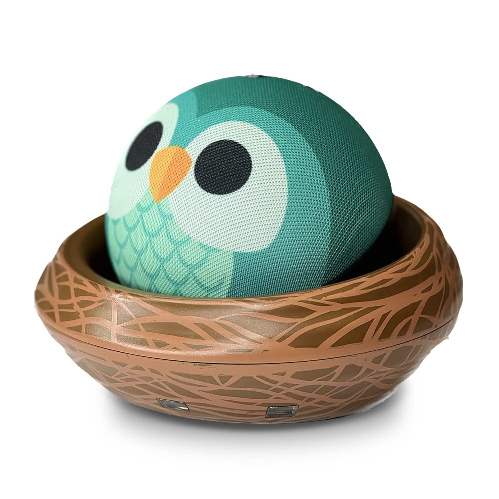 Echo Dot (5th Gen, 2022) Smart Speaker for Kids with Parental Controls - Owl Design & Nest Stand | Perfect for Bedroom, Playroom & Learning Activities