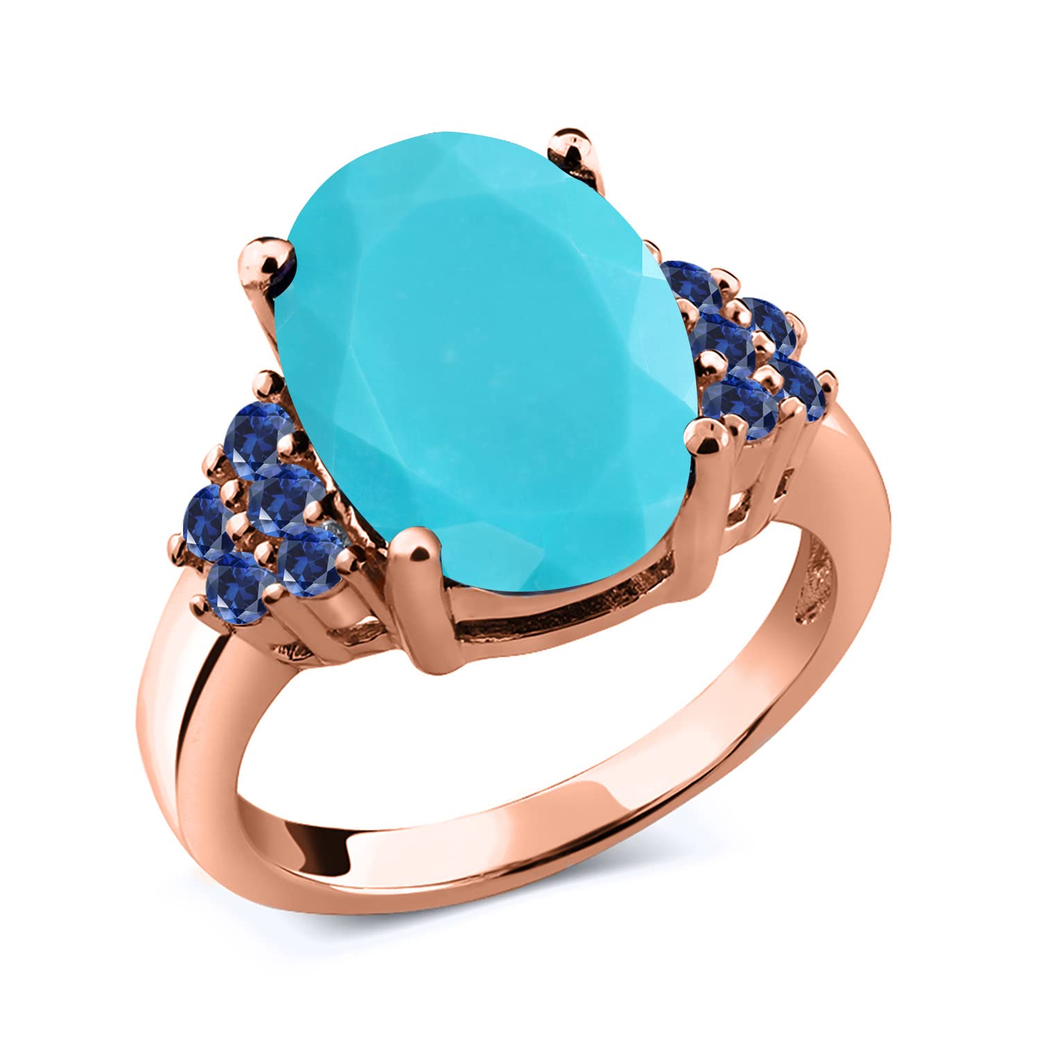 3.45 Ct Green Turquoise Blue Created Sapphire Ring - 18K Rose Gold Plated Sterling Silver - Gem Stone King - Perfect for Engagement, Wedding & Anniversary Gifts
