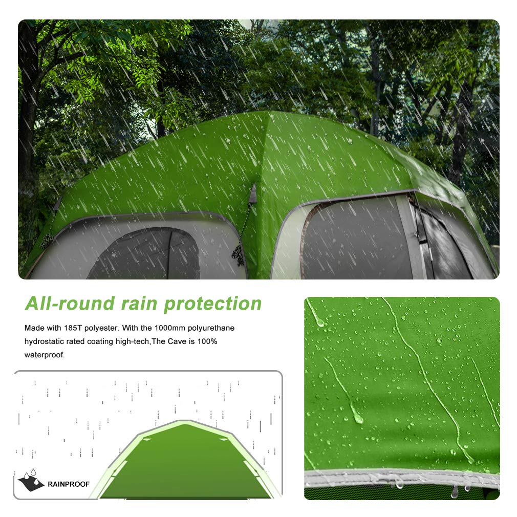 CAMPROS 6/8-Person Waterproof Windproof Family Camping Tent with Top Rainfly - 4 Large Mesh Windows, Double Layer Design for All Seasons - Easy Setup & Portable with Carry Bag - Perfect for Family Camping Trips, Hiking Adventures & Outdoor Festivals