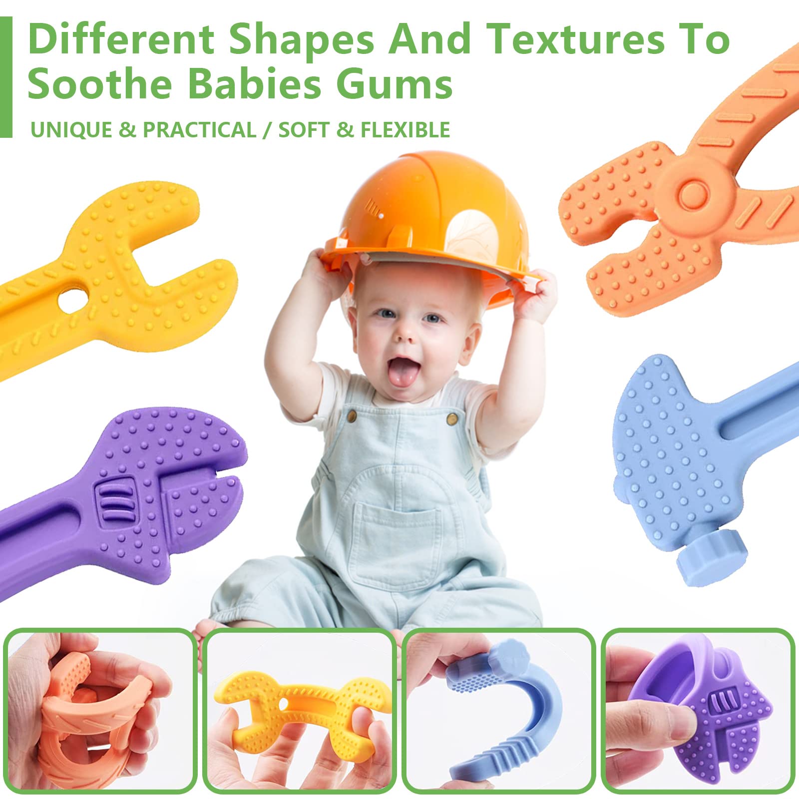 Organic Silicone Baby Teethers - 4 Pack Freezer Safe Teething Toys for Infants & Toddlers | Soothing Gum Relief, Sensory Chew Toys for Newborns | Perfect for Home, Travel & Daycare Use