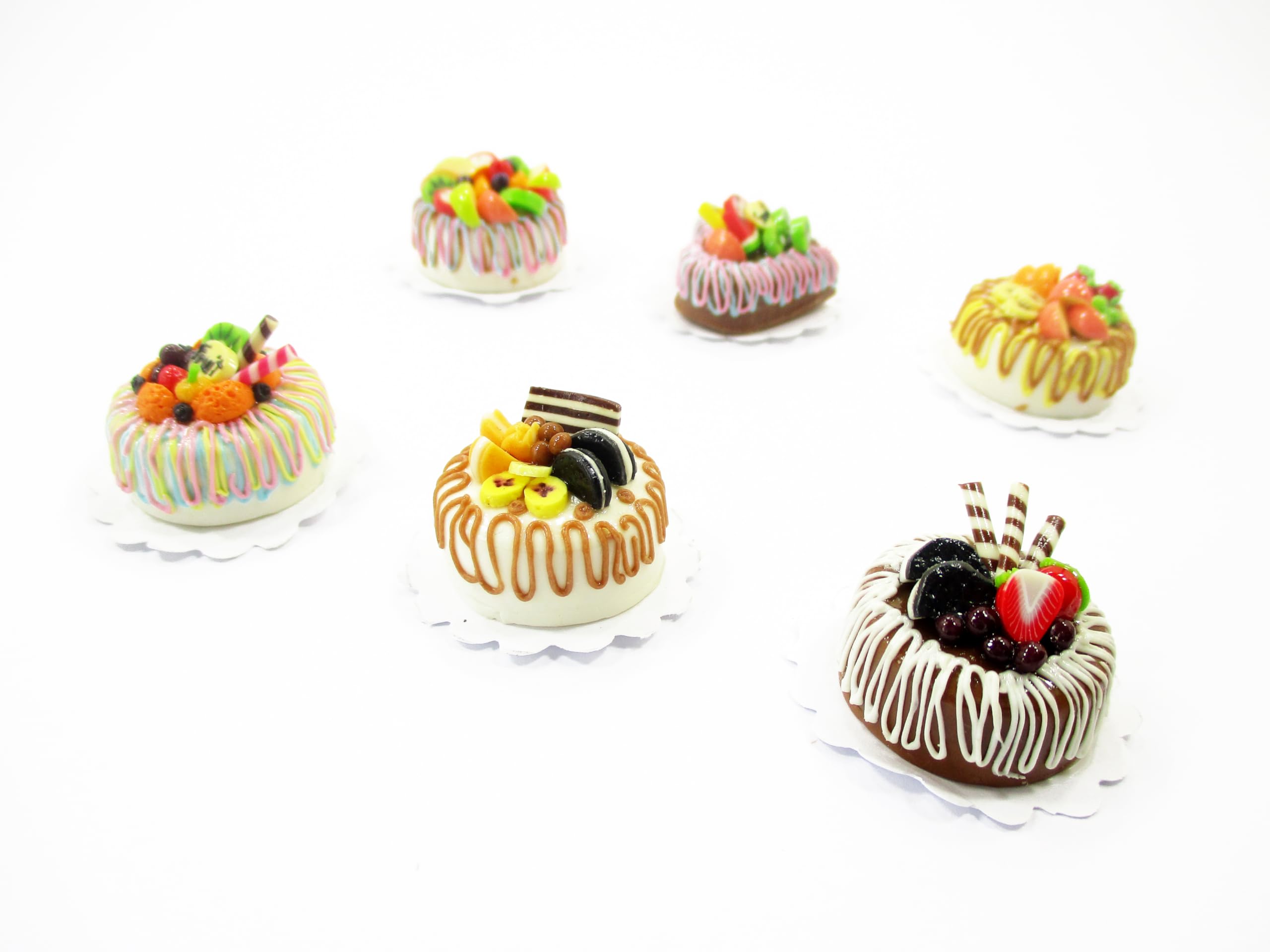 Miniature Dollhouse Food - 6-Piece Mixed Fruit Cake Set (2cm) for Doll Bakery & Tea Party Accessories | Perfect for Dollhouse Decor, DIY Crafts, and Miniature Collectibles