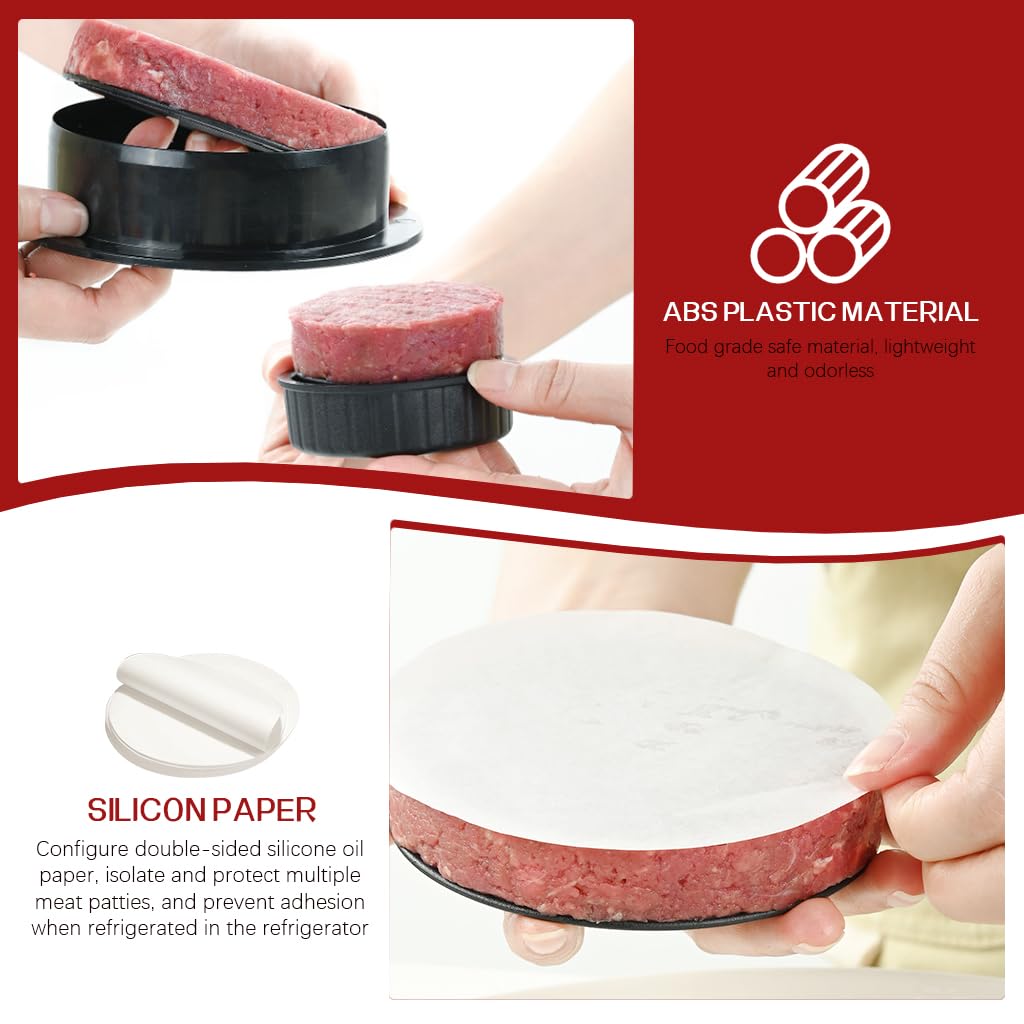 HASTHIP® 4-in-1 Stackable Burger Press Maker - Non-Stick Patty Shaper with 100 Pcs Patty Papers - Perfect for BBQ, Picnics & Home Cooking - Sandwich Sealer & Ring Mold for Uniform Patties