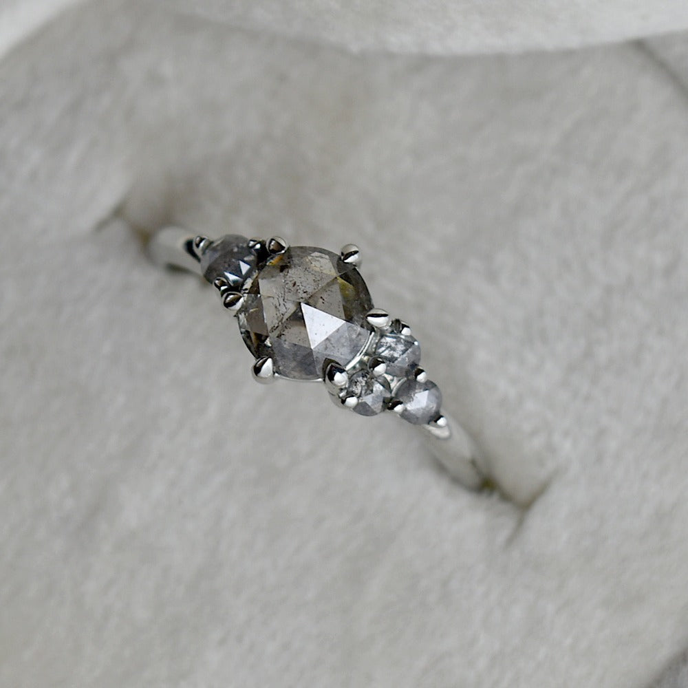 Quinn Cluster Ring with Salt & Pepper Diamonds - Elegant Vintage Style Jewelry for Women | Perfect for Weddings, Anniversaries & Special Occasions
