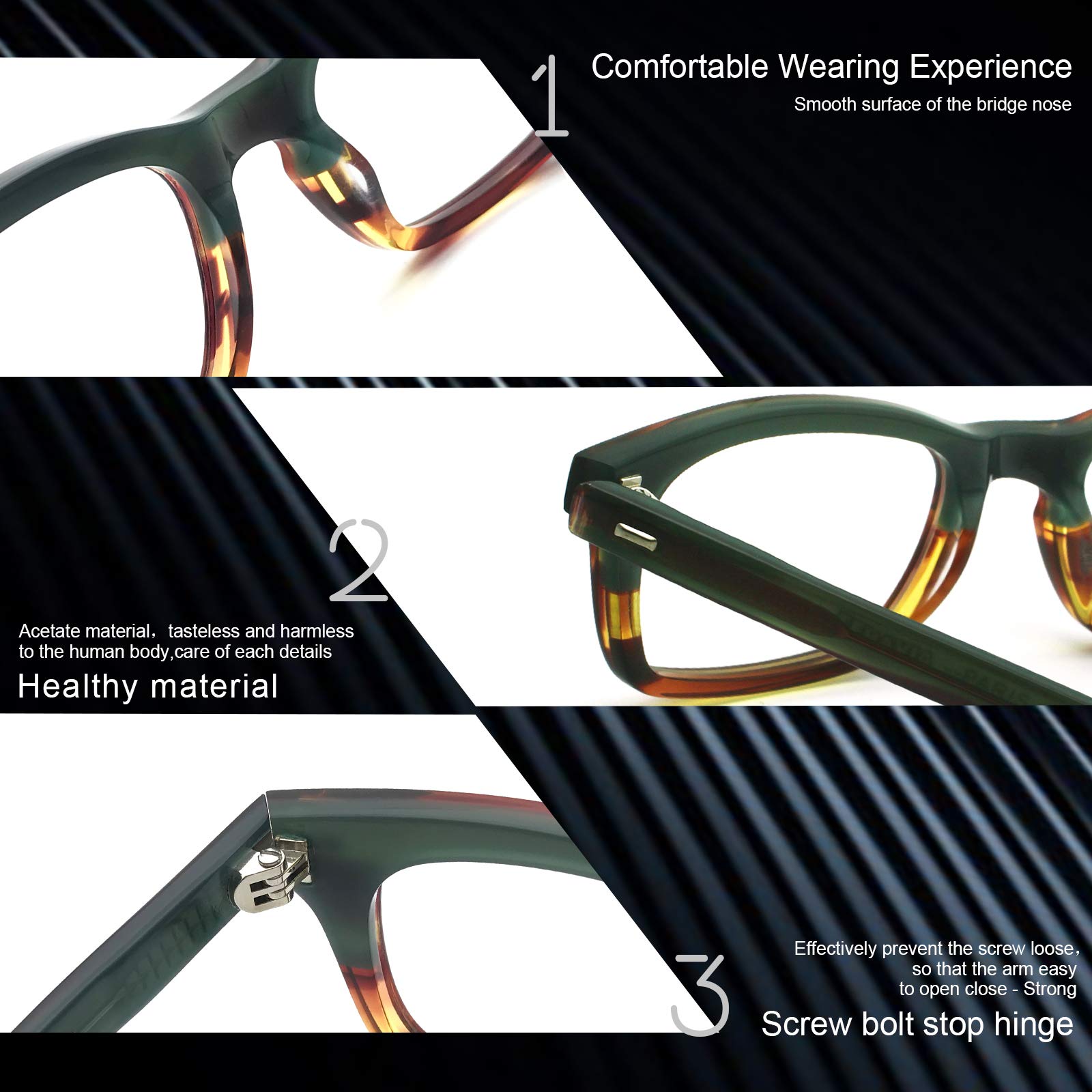 Stylish Acetate Eyeglasses for Men & Women - Non-Prescription Rectangle Fashion Glasses with Thick Frame - Perfect for Reading, Work & Everyday Wear