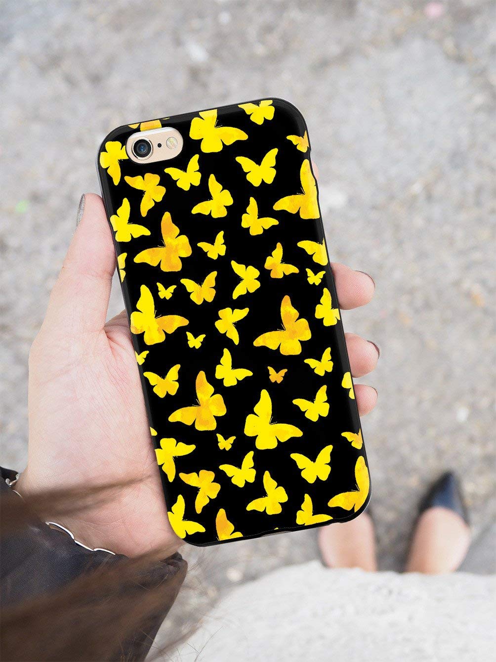 **Inspired Cases for iPhone 8 Plus - 3D Textured Protective Phone Cover with Yellow Butterflies Design - Shockproof & Slim Fit - Perfect for Daily Use, Travel & Outdoor Activities**