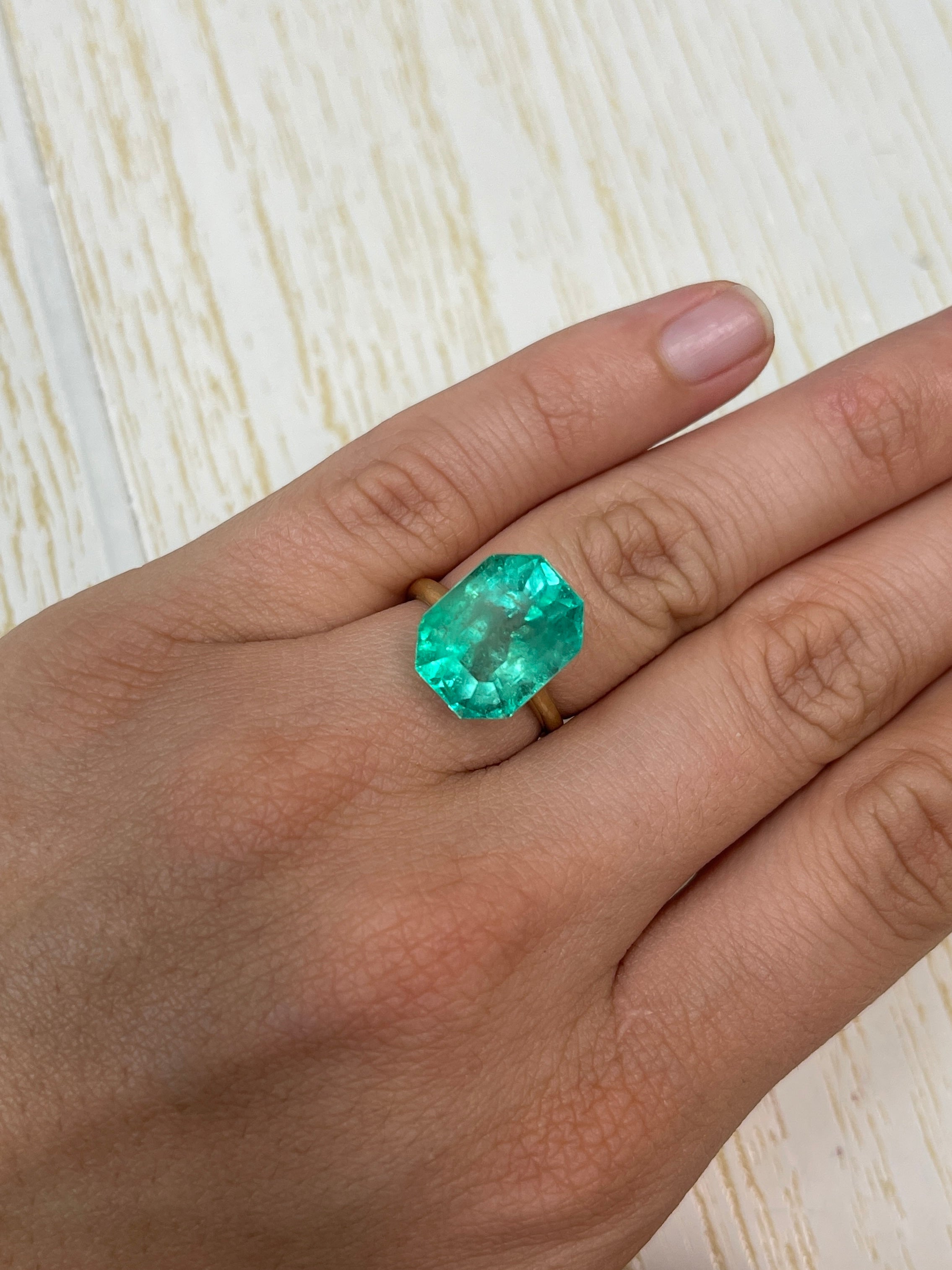 11.90 Carat Natural Colombian Loose Emerald - 15x12mm Emerald Cut Gemstone for Jewelry Making & Engagement Rings