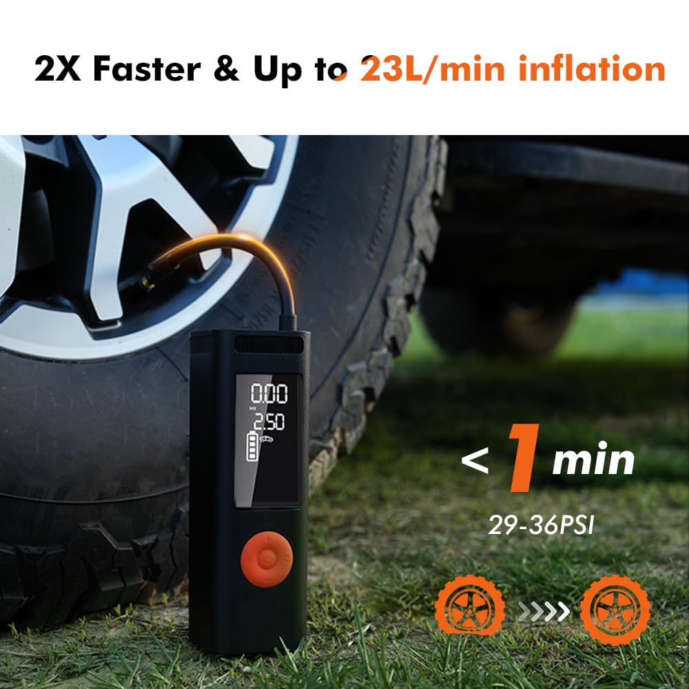 ZETTA 1024 Portable Air Compressor - 150 PSI Electric Tire Inflator for Car, Motorcycle & Balls | Fast Inflation with LED Light & 5 Nozzles | Perfect for Road Trips, Camping & Emergency Tire Repair