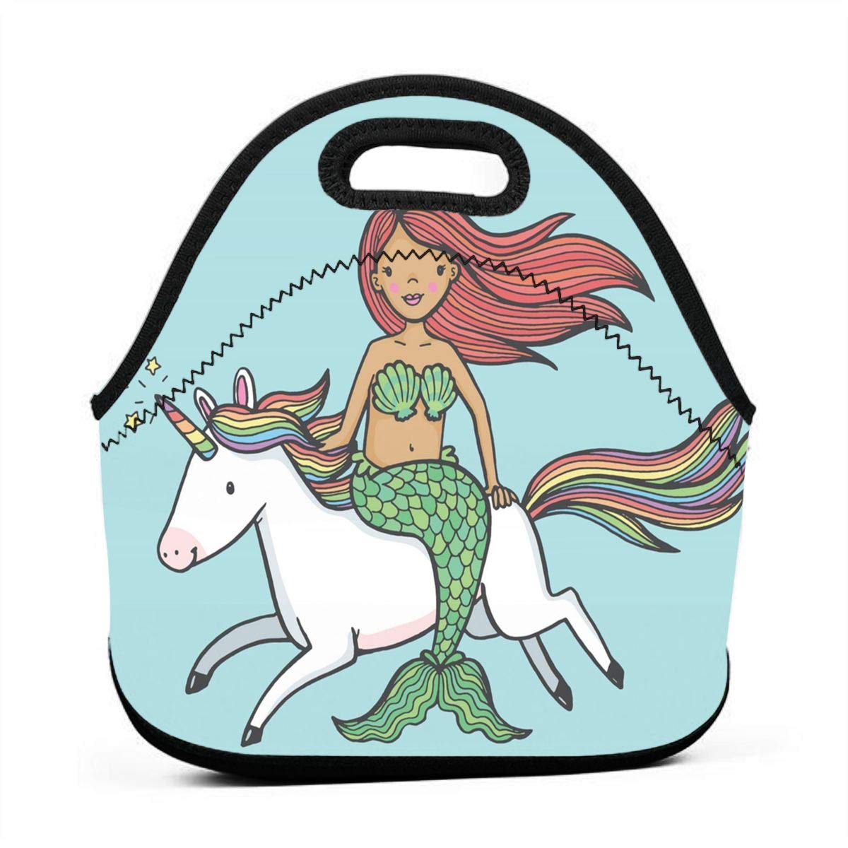 Mermaid Unicorn Insulated Lunch Bag for Women - Thermal Neoprene Tote Container for Office, School, Picnic & Outdoor Activities | Cute Work Lunch Box with Leakproof Design