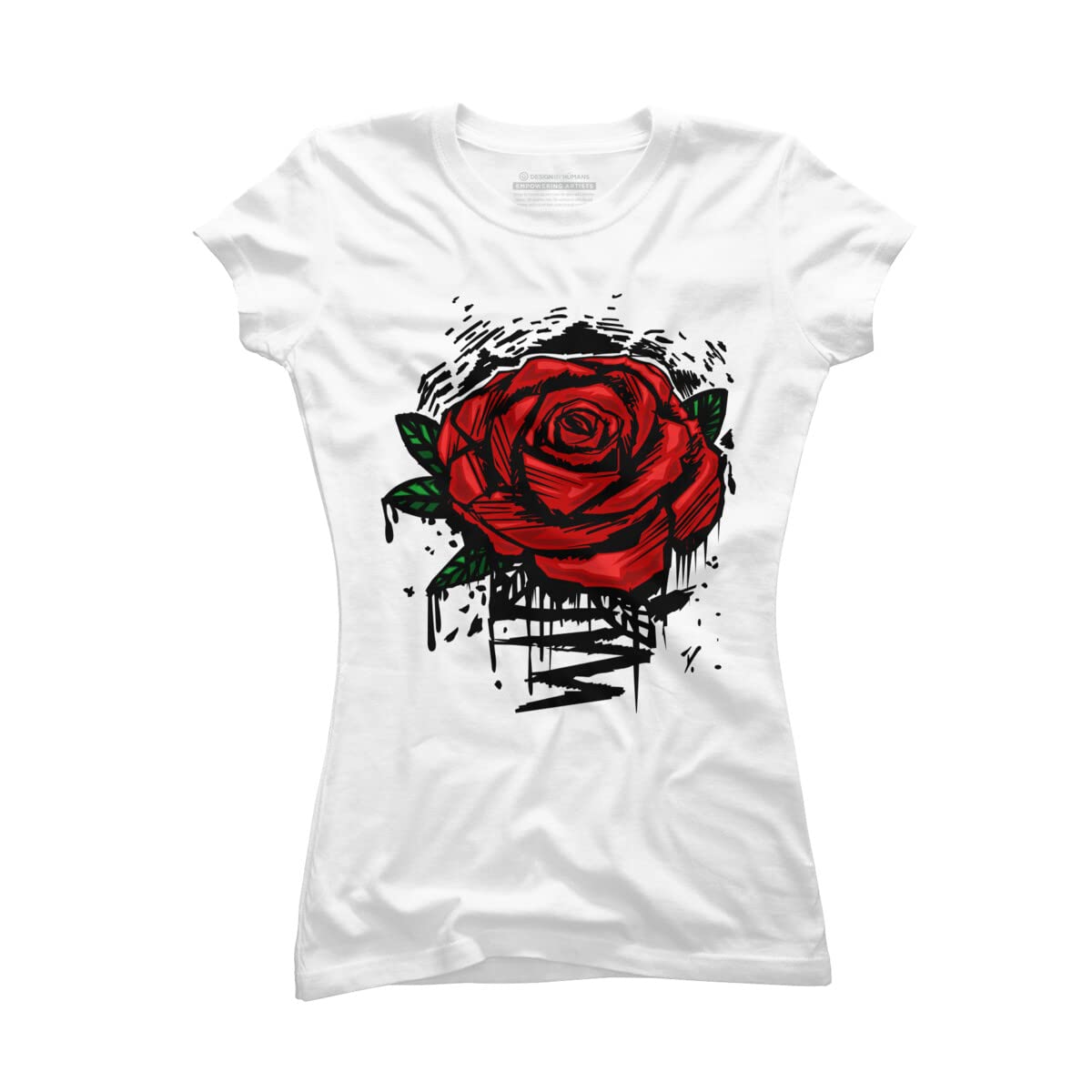 Design By Humans Junior's Rugged Rose by Adamzworld T-Shirt | Trendy Graphic Tee for Women | Perfect for Casual Wear, Street Style & Everyday Outfits