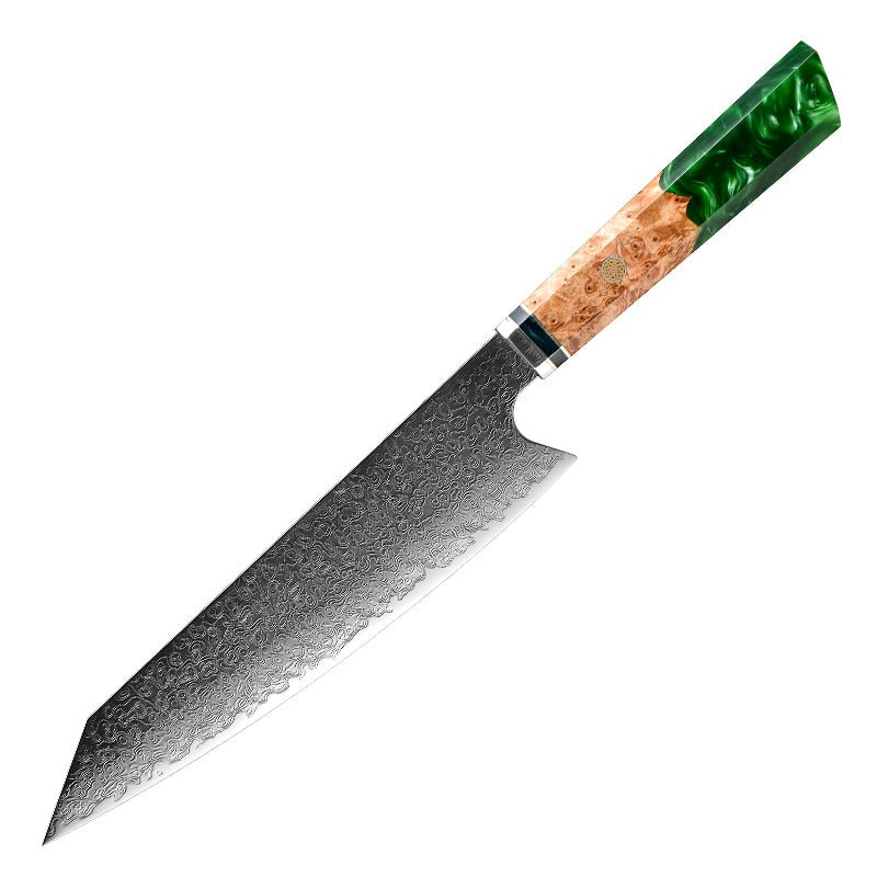 Premium Japanese VG10 Damascus 8-Inch Chef Knife with Exotic Olive Wood Handle & Leather Sheath – Perfect for Professional Chefs, Home Cooking, and Gourmet Food Preparation