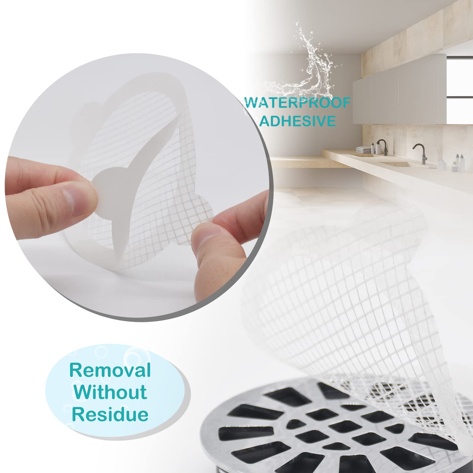 MOCOST Disposable Shower Drain Hair Catcher Stickers - 30 Pack 4.3 Inch Mesh Stickers with Cleaning Tweezers - Prevent Clogged Drains & Pipe Blockages - Perfect for Bathroom, Shower, Sink Drain Maintenance