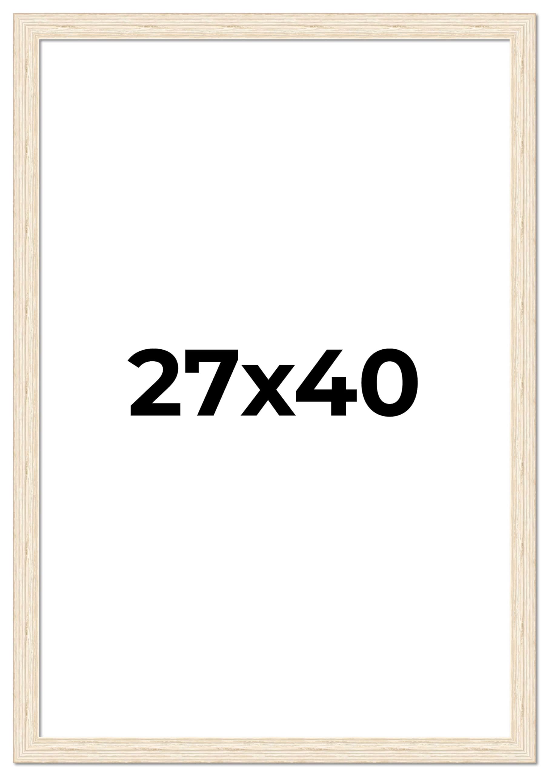 27x40 Distressed White Washed Wood Picture Frame with UV Acrylic & Foam Backing - Perfect for Movie Posters, Wall Art & Home Decor - Includes Hanging Hardware for Easy Display