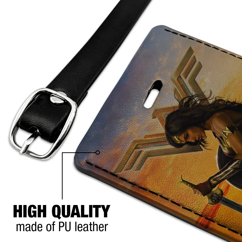 Wonder Woman Movie Poster Leather Luggage Tag - Rectangle Carry-On ID Tag for Suitcases & Backpacks | Perfect for Travel, Cosplay & Superhero Fans