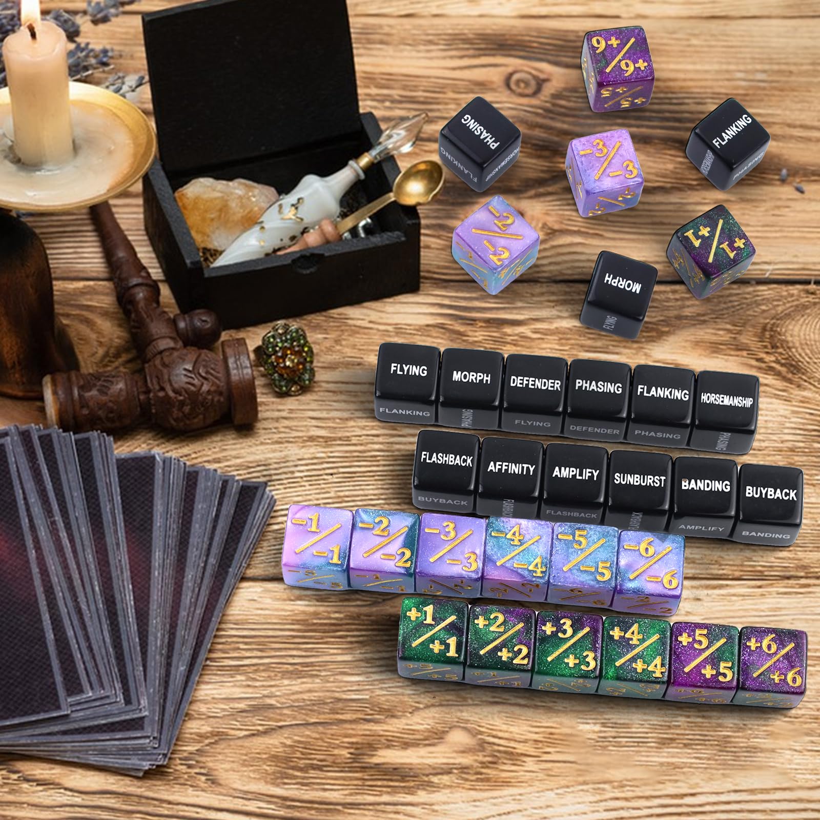 48-Piece MTG Dice Set - Ability Counters, Life Counters, +1/+1 Tokens for Magic: The Gathering, TCG & Card Games - Perfect for Game Nights & Tournaments