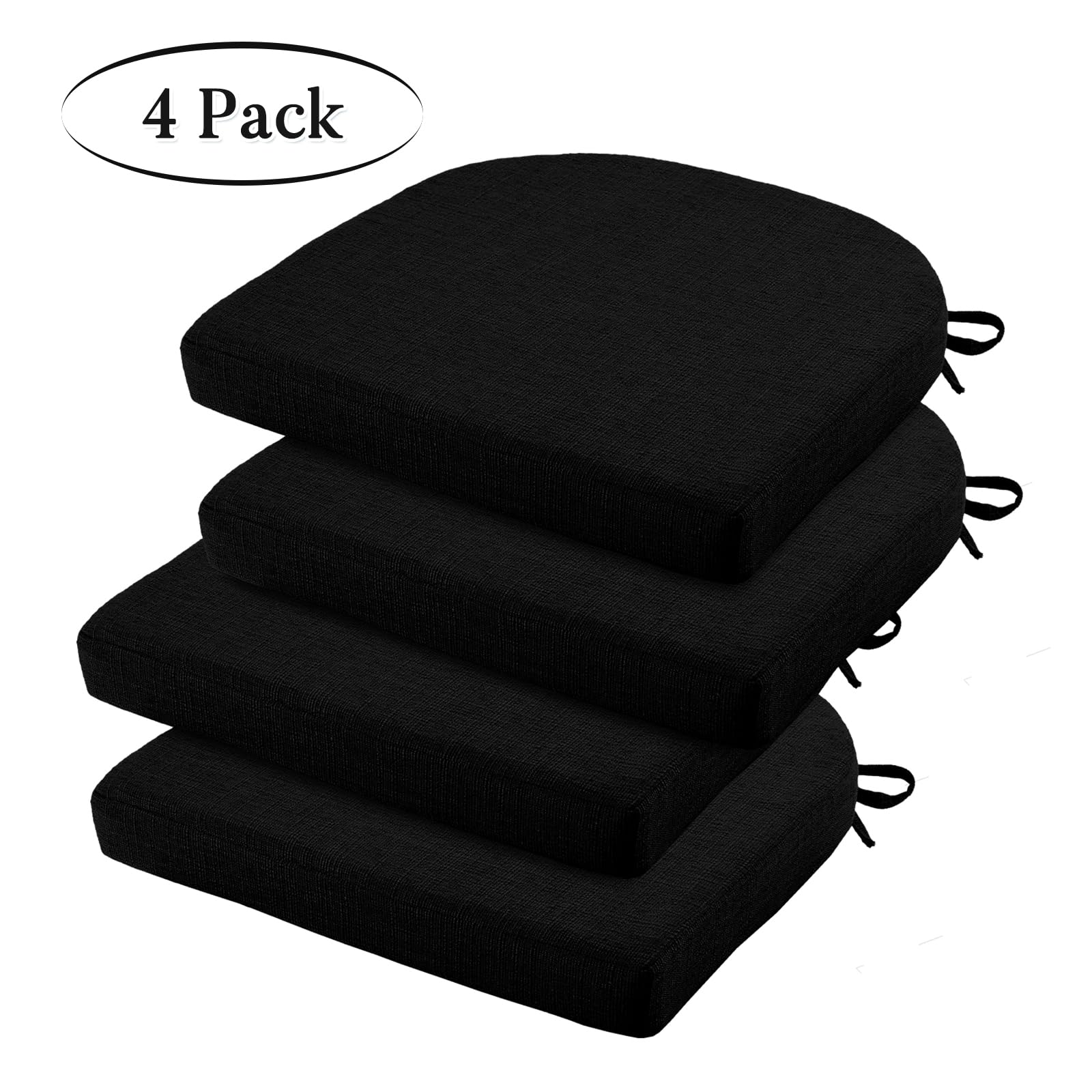 Premium 4-Pack Non-Slip Dining Chair Cushions with Ties - 16x16 Inch Kitchen Chair Pads, Comfortable Seat Cushions for Home & Restaurant Use (Black) - Perfect for Dining Rooms, Kitchens, and Office Chairs