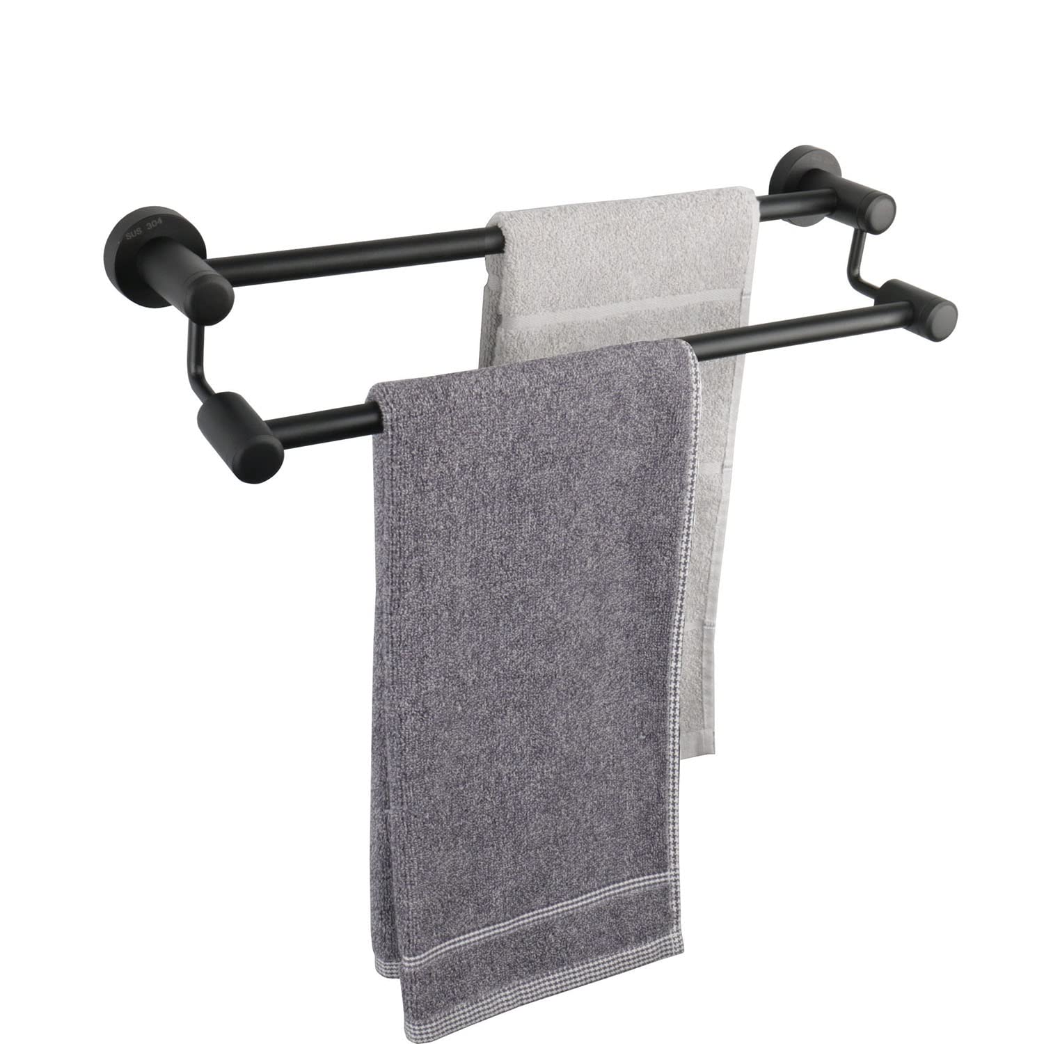 Premium Double Towel Bar - Thickened SUS304 Stainless Steel Bathroom Towel Rack, Heavy Duty Wall Mounted Towel Holder for Bathroom Accessories (Matte Black, 16 Inch) - Perfect for Spa, Guest Bathrooms & Luxury Home Decor