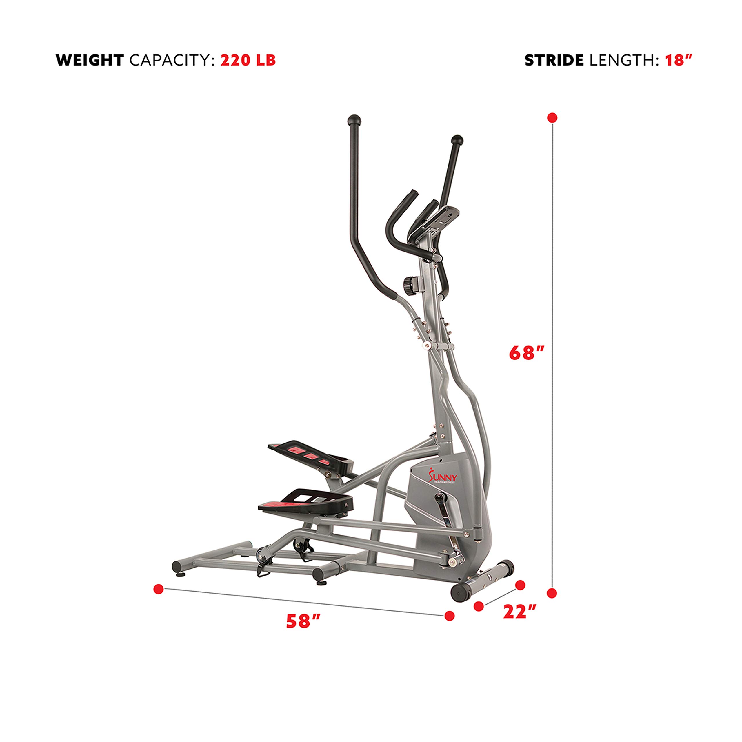 Sunny Health & Fitness Magnetic Elliptical Trainer Machine - Low Impact Cardio Workout Equipment with Tablet Holder & LCD Display | Perfect for Home Gym, Weight Loss & Full Body Exercise