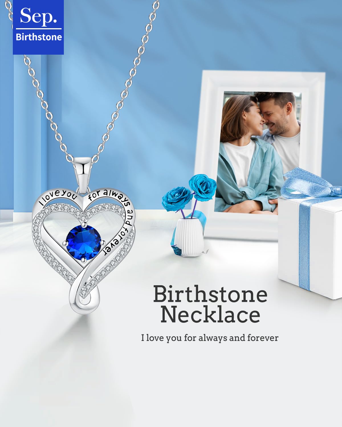Infinity Heart Birthstone Necklace for Women - S925 Sterling Silver I Love You Jewelry, Anniversary & Birthday Gift for Wife, Girlfriend, Mom, Daughter | Perfect for Valentine's Day, Mother's Day & Romantic Occasions