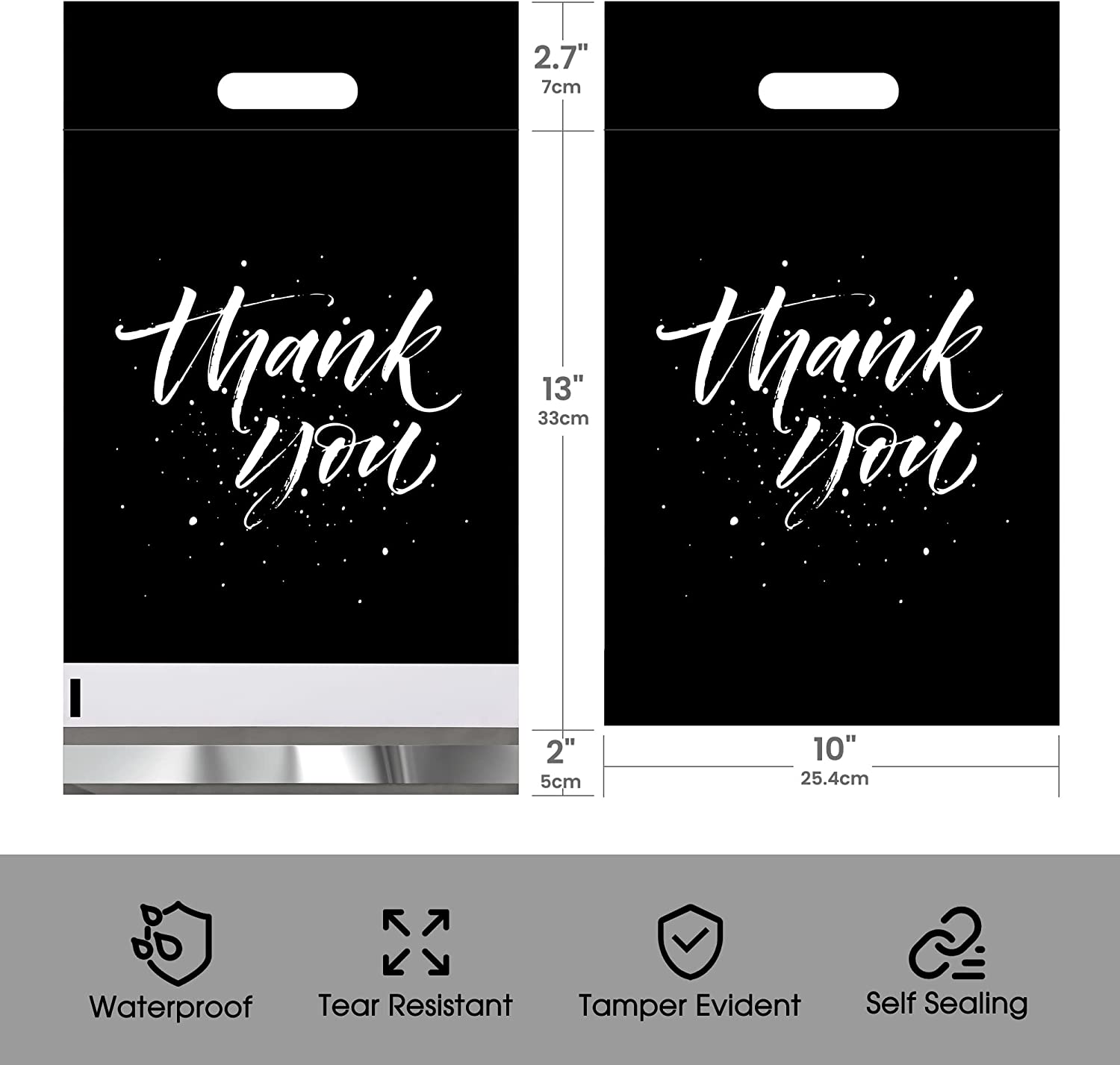 10x13 Inch Black Poly Mailer Shipping Bags with Handle - Waterproof Mailing Envelopes for Ecommerce, Clothing, Books & Small Packages - Perfect for Online Sellers, Amazon FBA & USPS Shipping